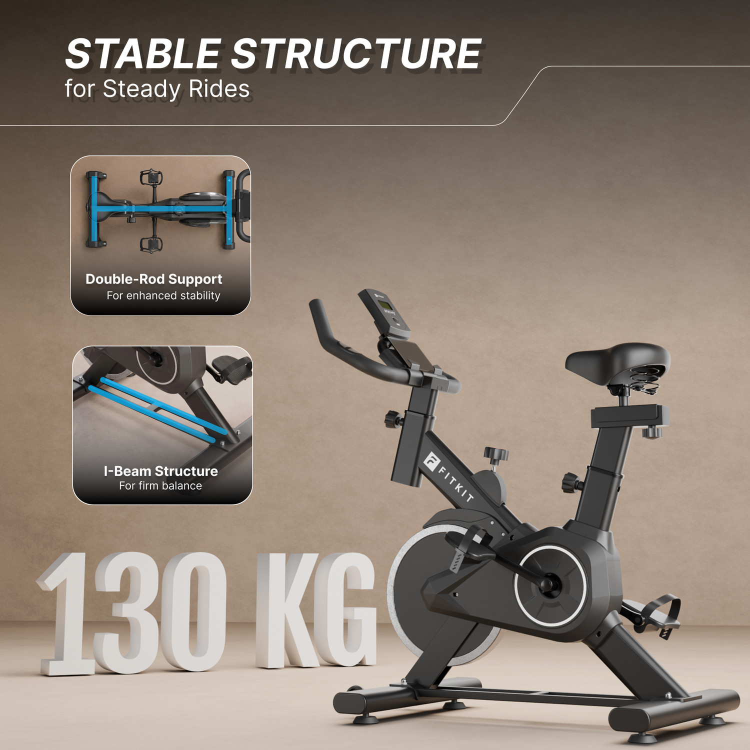Image of FITKIT by Cult FK8001 Spin Bike 130kg Weight Support Adjustable Seat Fitness at Home Spinner Exercise Bike