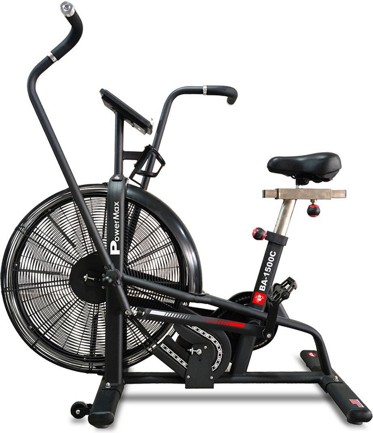 Image of Powermax Fitness BA-1500C Air Bike for Home-Gym, Belt & Chain Drive, 180kg max user Dual-Action Stationary Exercise Bike