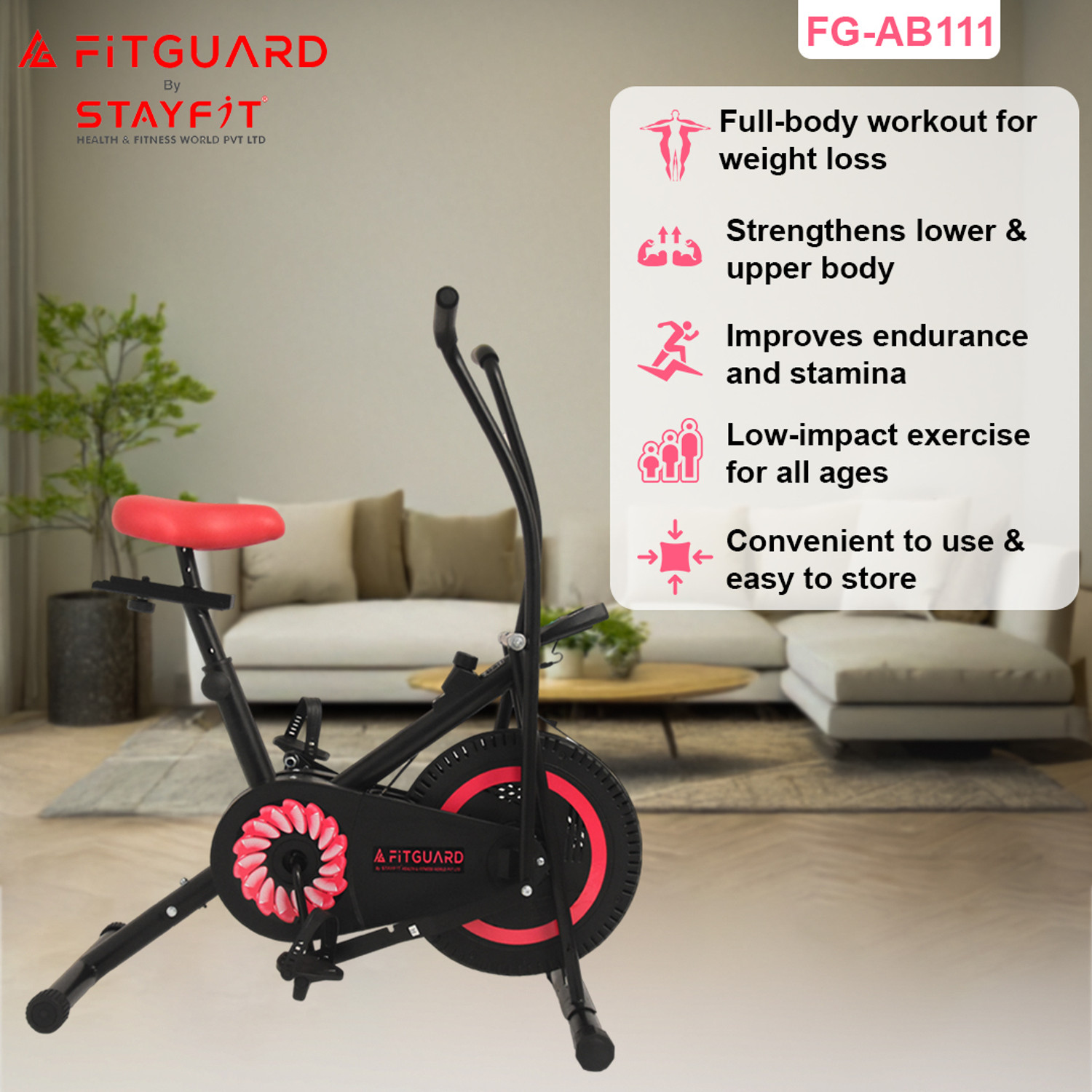 Image of FITGUARD FG-AB 111 By STAYFIT Multi Home Cycling & Moving Handle & Seat Adjustment Indoor Cycles Exercise Bike