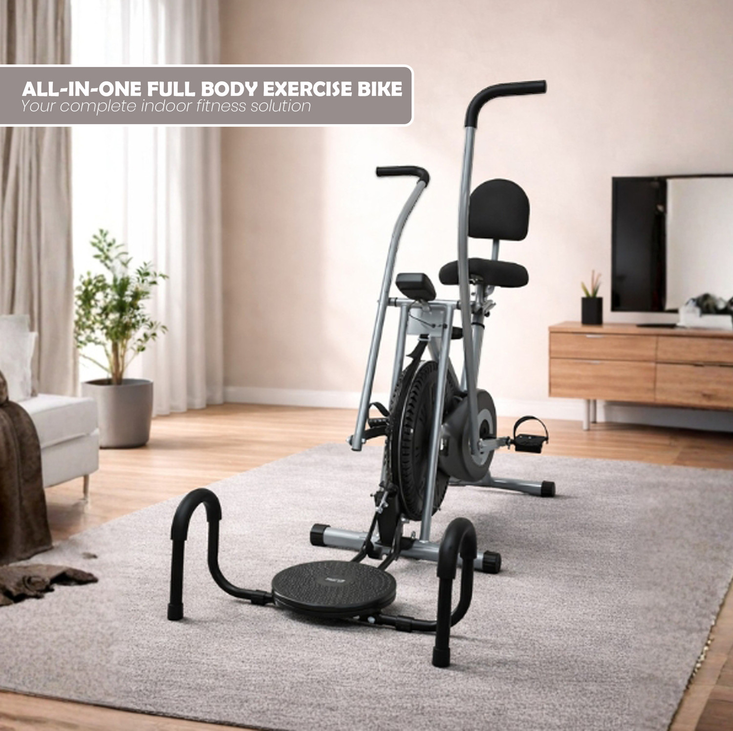 Image of BLESSFIT Exercise Bike Multi Moving Handle Cardio Cycle with Backrest Twister Pushup Dual-Action Stationary Exercise Bike