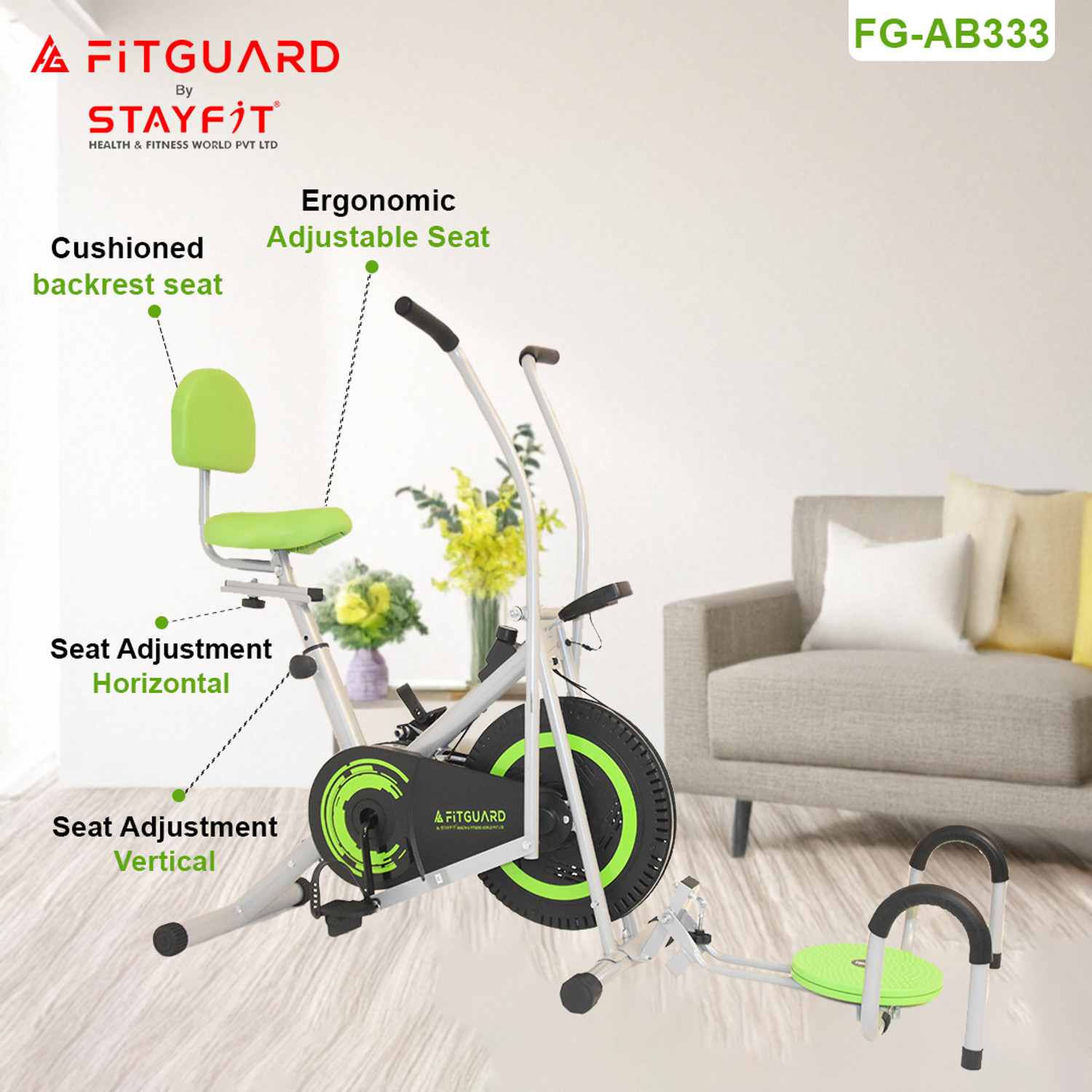 Image of FITGUARD FG AB 333 By STAYFIT Multi Spin Trainer Moving Handle Backrest Twister & Pushup Indoor Cycles Exercise Bike