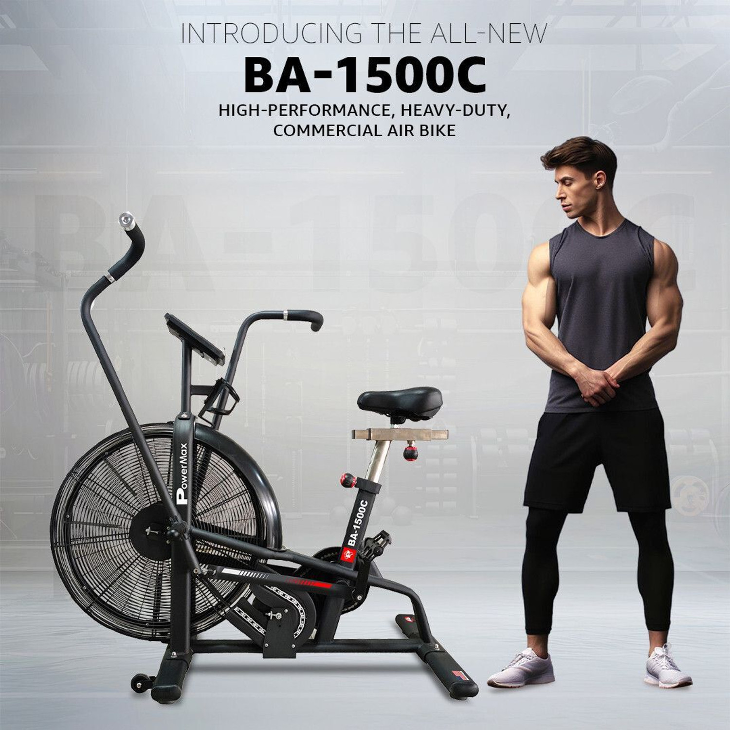 Image of Powermax Fitness BA-1500C Air Bike for Home-Gym, Belt & Chain Drive, 180kg max user Dual-Action Stationary Exercise Bike