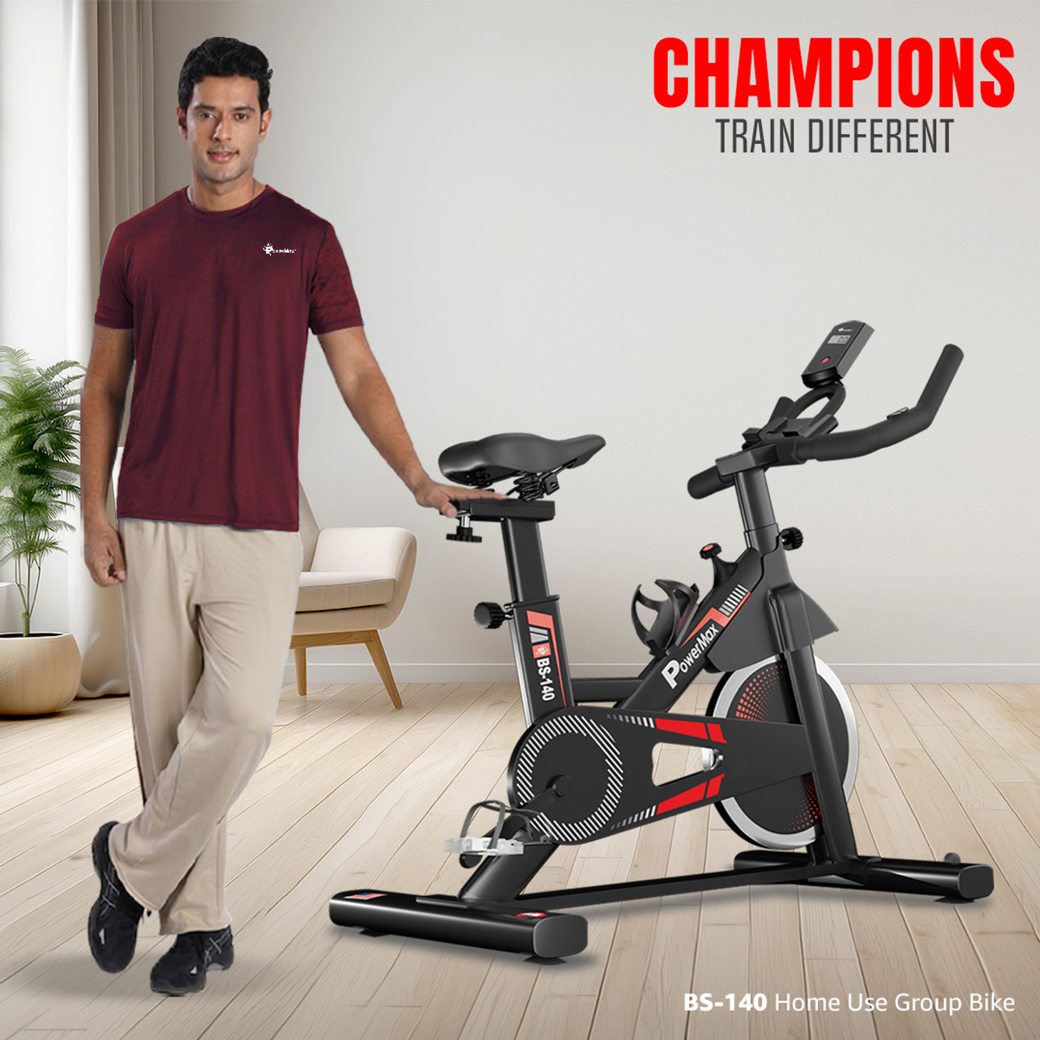 Image of Powermax Fitness BS-140 with Device Holder Pulse Sensor 12kg Flywheel for Home Workout Upright Stationary Exercise Bike