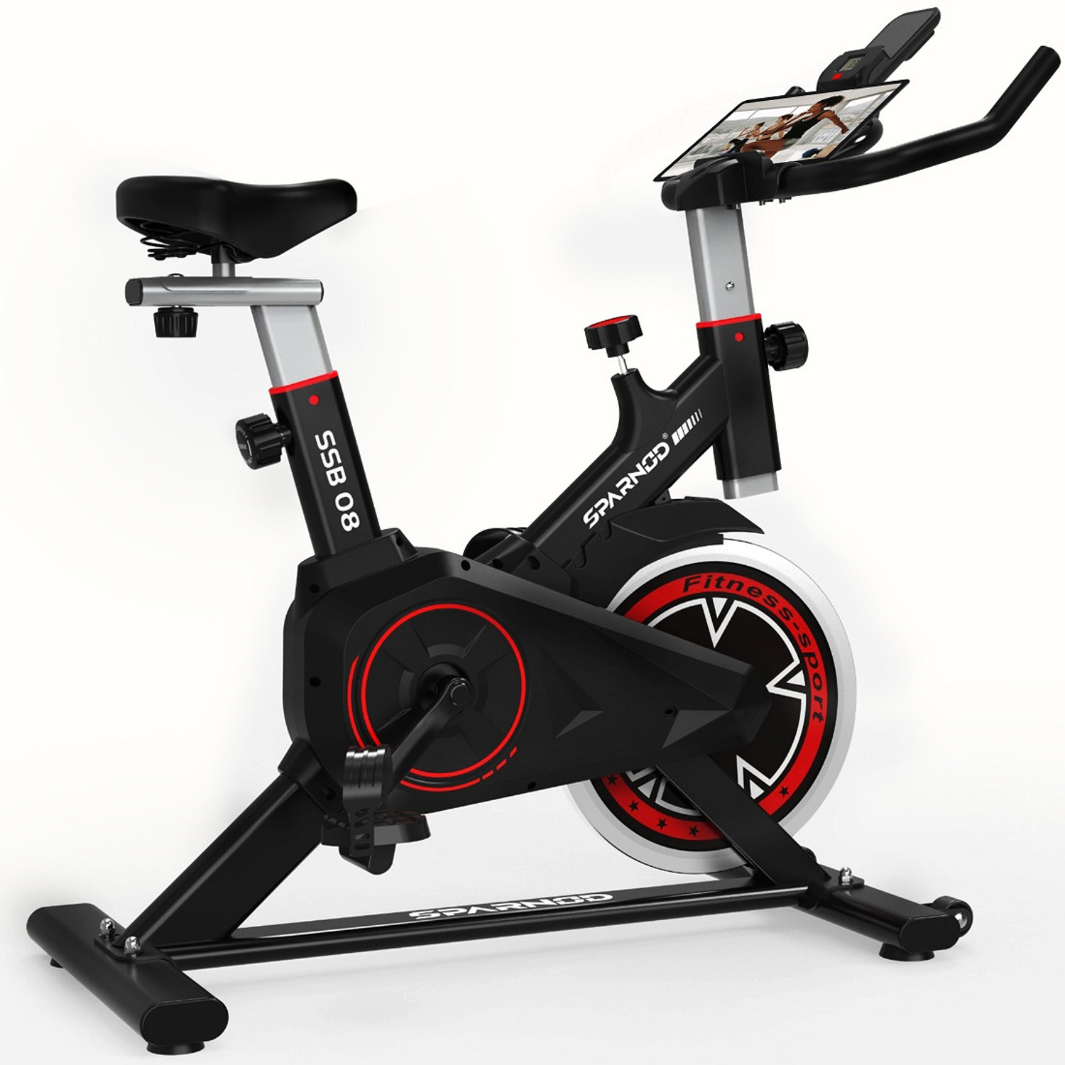Image of Sparnod Fitness SSB-08 Cycle for Home Gym with 8kg Flywheel LED Display Pulse Sensor Silent Belt Spinner Exercise Bike