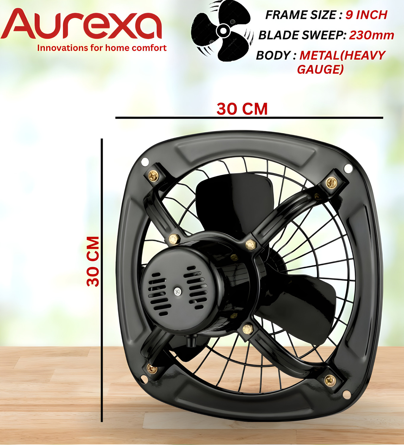 Image of AUREXA Airflow Pro 9 Inch Metal |High Speed|100% Copper motor|Energy Efficient 230 mm Exhaust Fan