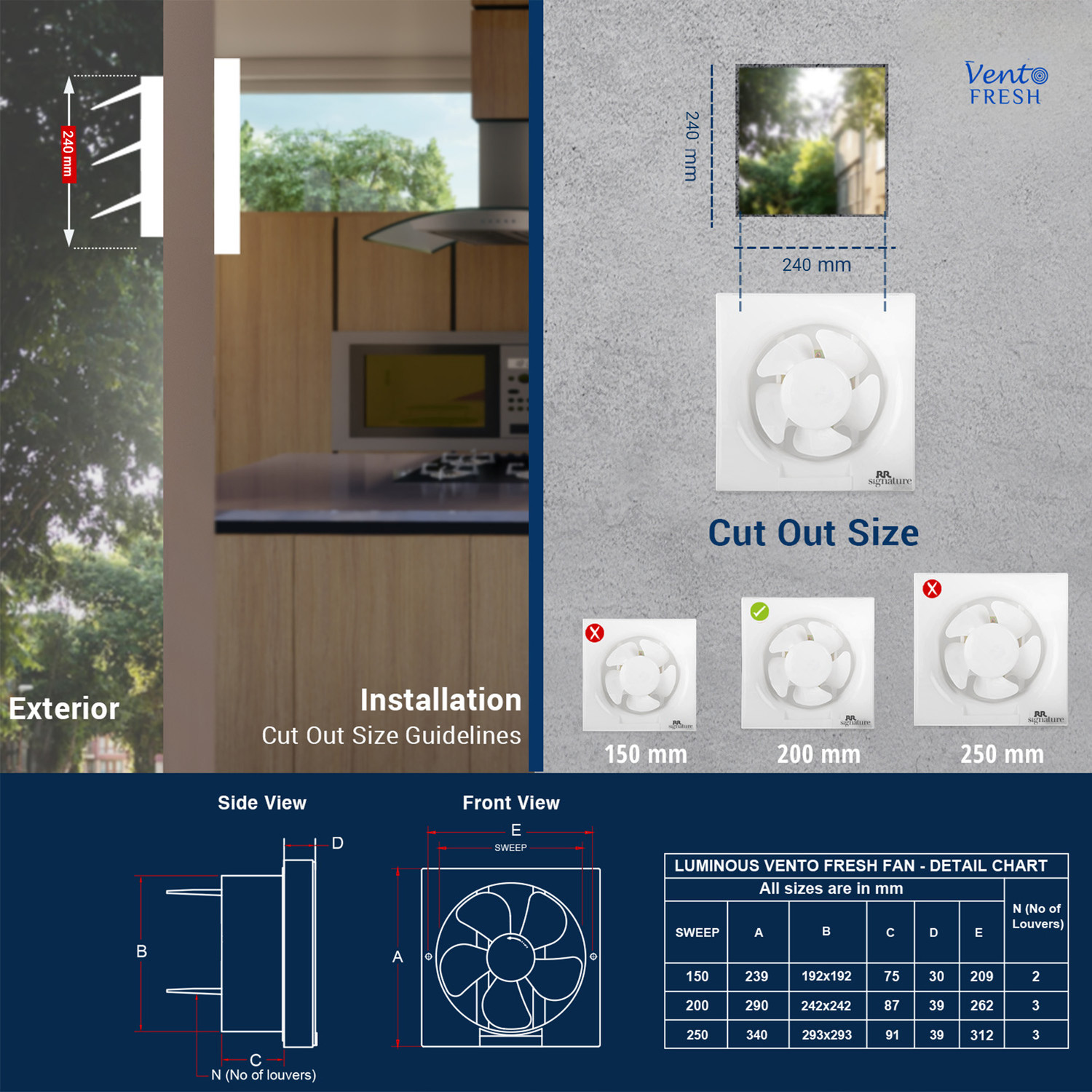 Image of RR Vento Fresh | High Speed | Kitchen Use | Bathroom Use 200 mm Exhaust Fan