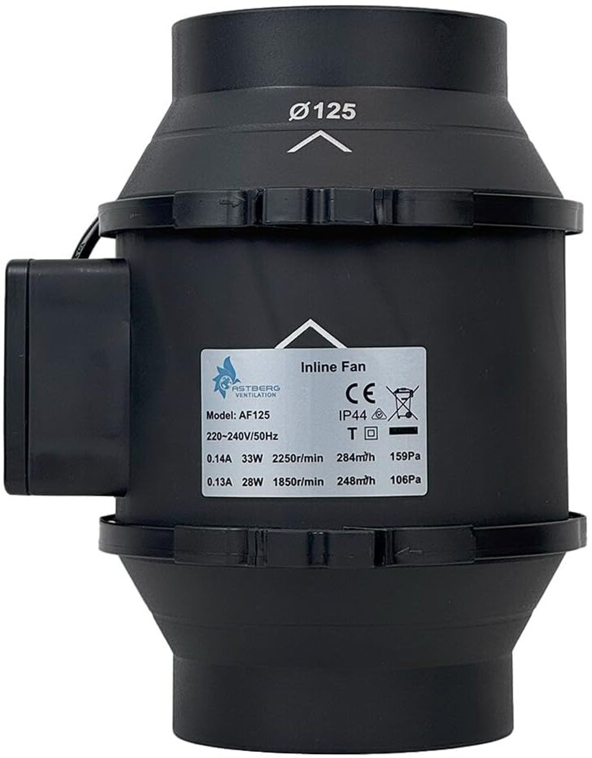 Image of ASTBERG LUXE AF 125mm /5 inch (284Cmh /167Cfm) Silent Mix Flow /Inline Duct Fan /Exhaust Fan 125 mm Exhaust Fan