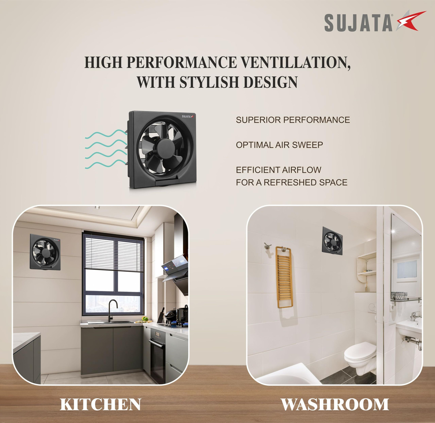 Image of SUJATA Woosh EPB81 Exhaust Fan |For Kitchen & Bathroom |Copper Winding |Ventilation Fan 200 mm Exhaust Fan