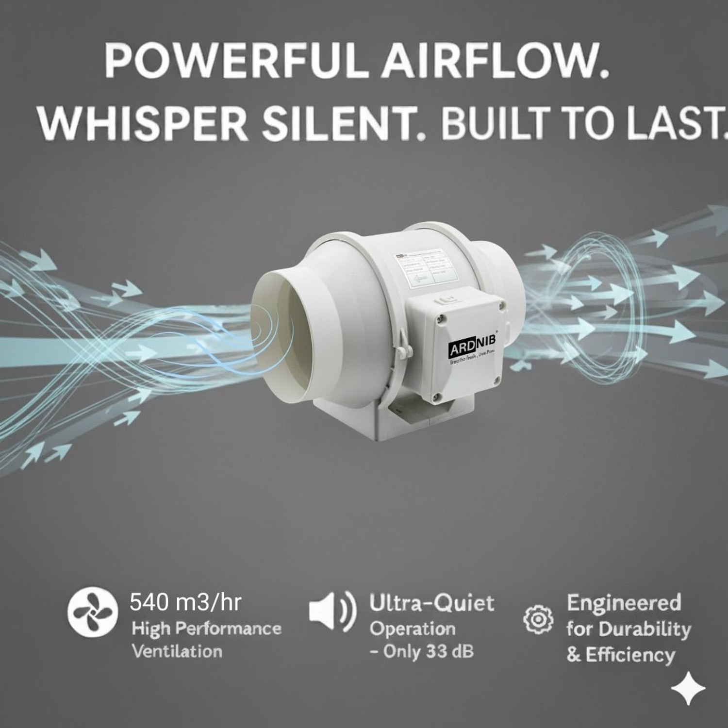 Image of Ardnib 6 inch150mm Inline Duct Fan /Silent Mix Flow /Circular Inline Fan / Fresh Air System 150 mm Exhaust Fan
