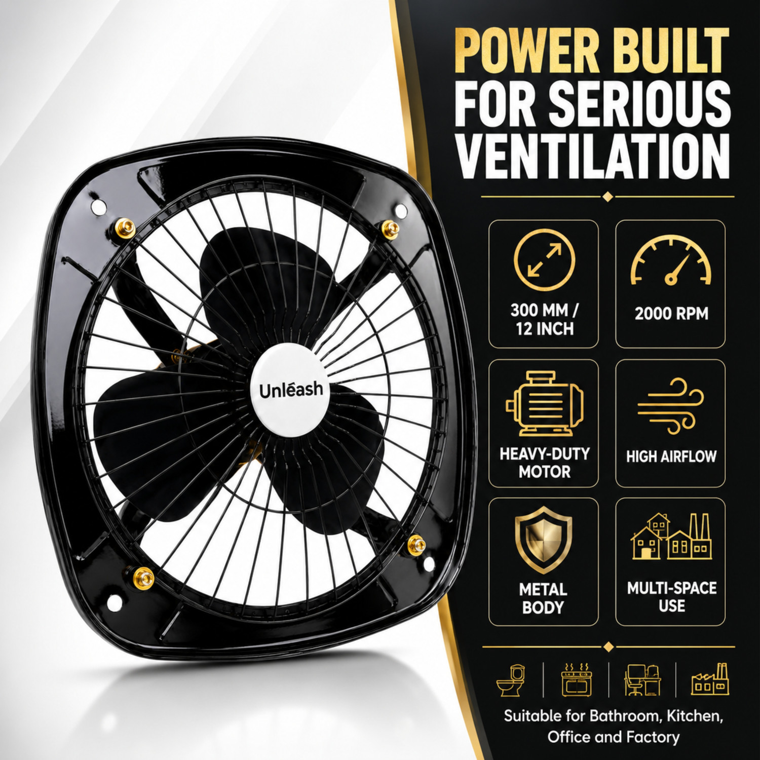 Image of unleash Aero 12 Inch Exhaust Fan 300 mm Metal Exhauster fan 12 Inch Metal Exhaust Fan 300 mm Exhaust Fan