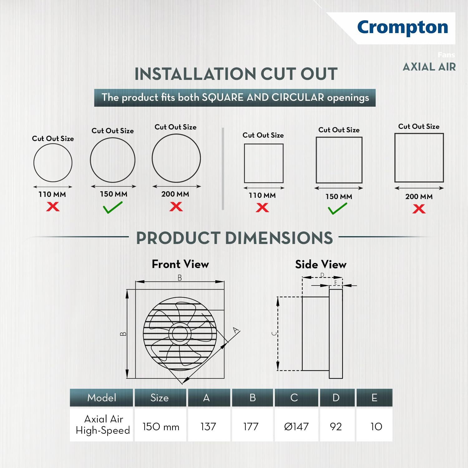 Image of Crompton Axial Air | Axial Flow | Kitchen Use 150 mm Exhaust Fan