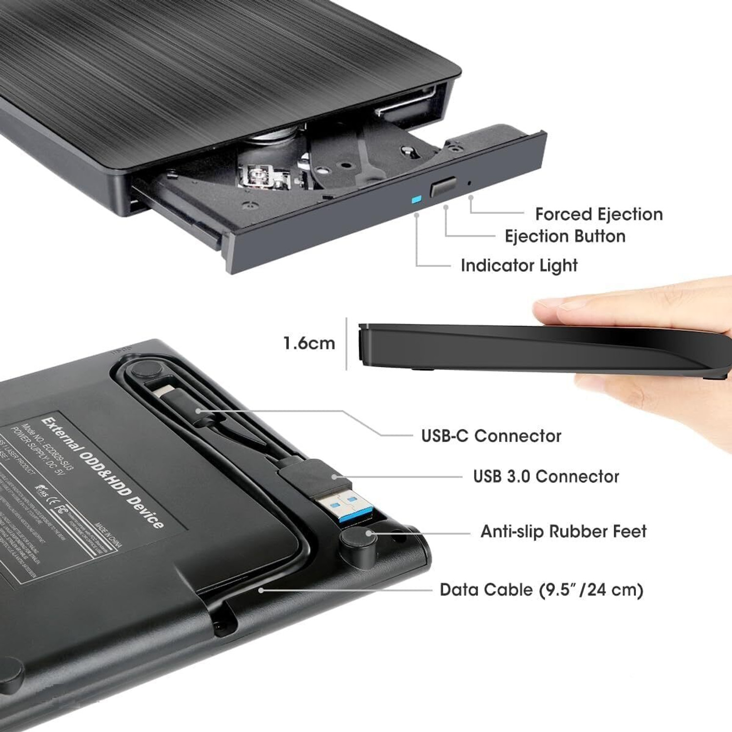 Image of LipiWorld External DVD USB 3.0 & USB-C Portable CD DVD Drive Player External DVD Writer