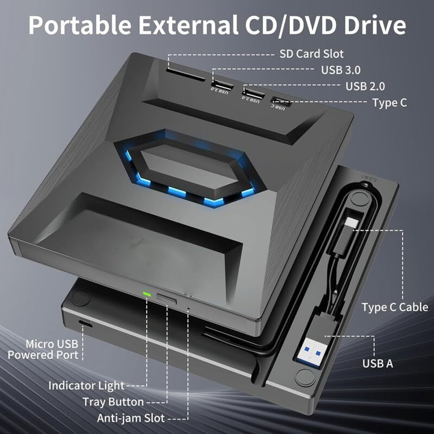 Image of Zeptrox Ultra Thin External DVD Writer - Portable DVD-RW for Laptop & PC External DVD Writer
