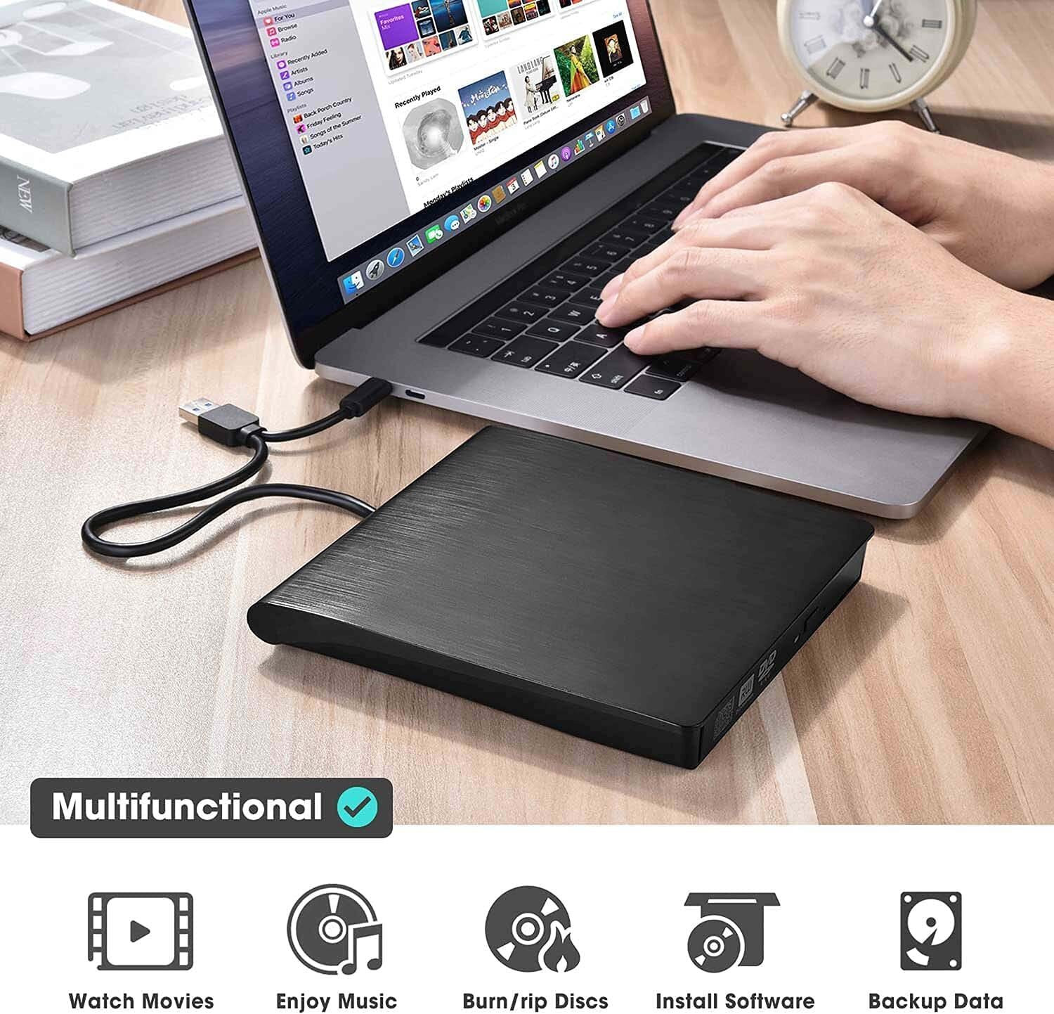 Image of LipiWorld External DVD USB 3.0 & USB-C Portable CD DVD Drive Player External DVD Writer