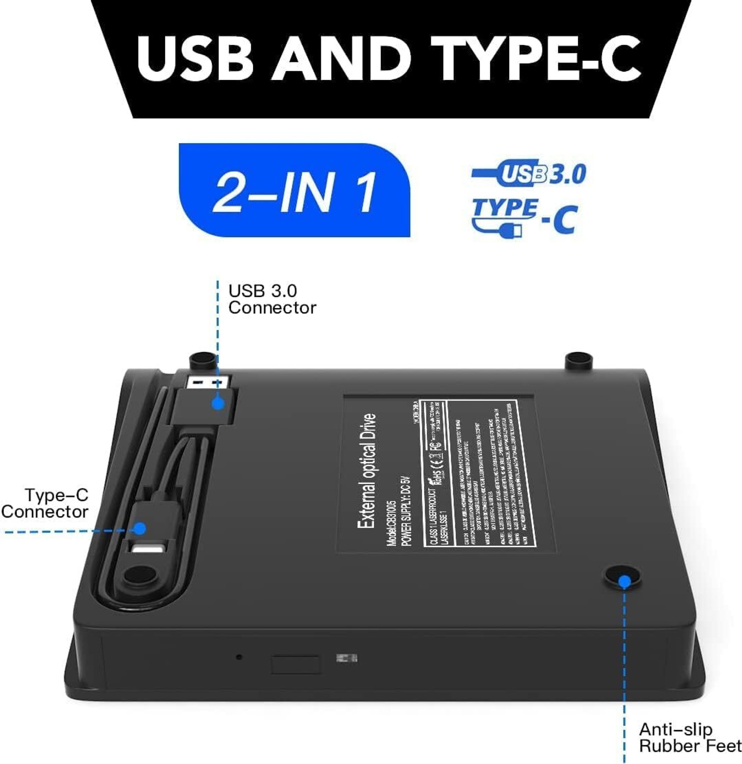 Image of LipiWorld External DVD USB 3.0 & USB-C Portable CD DVD Drive Player External DVD Writer