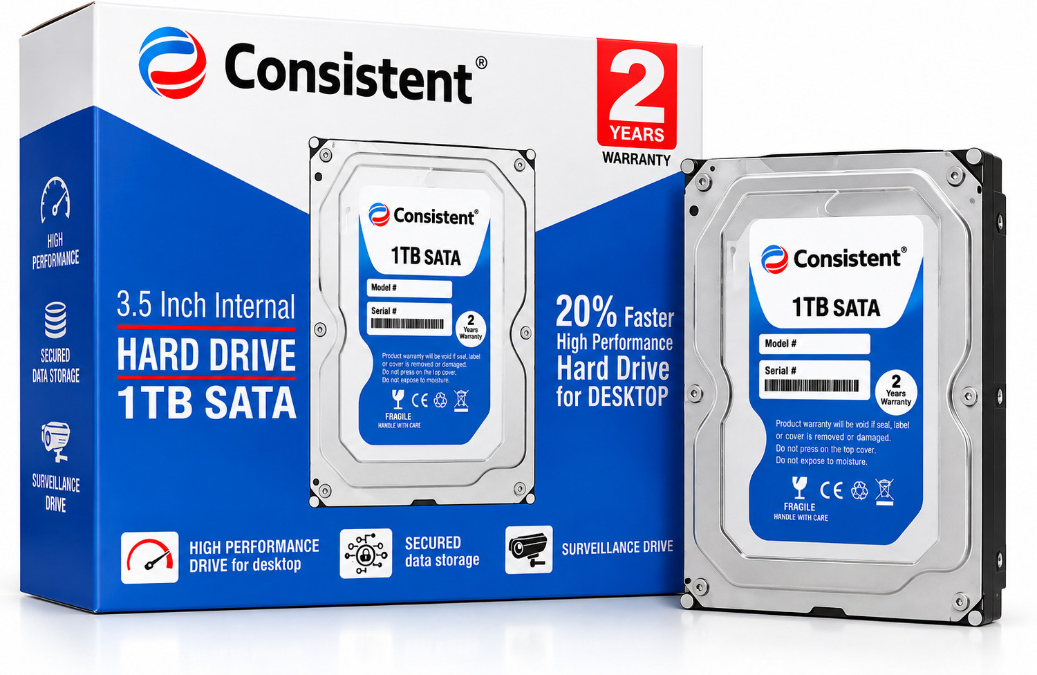 Image of consistant HARD DISK 1 TB All in One PC's, Desktop, Network Attached Storage, Servers, Surveillance Systems Silver SATA Internal Hard Disk Drive (HDD) (CT3001SC)