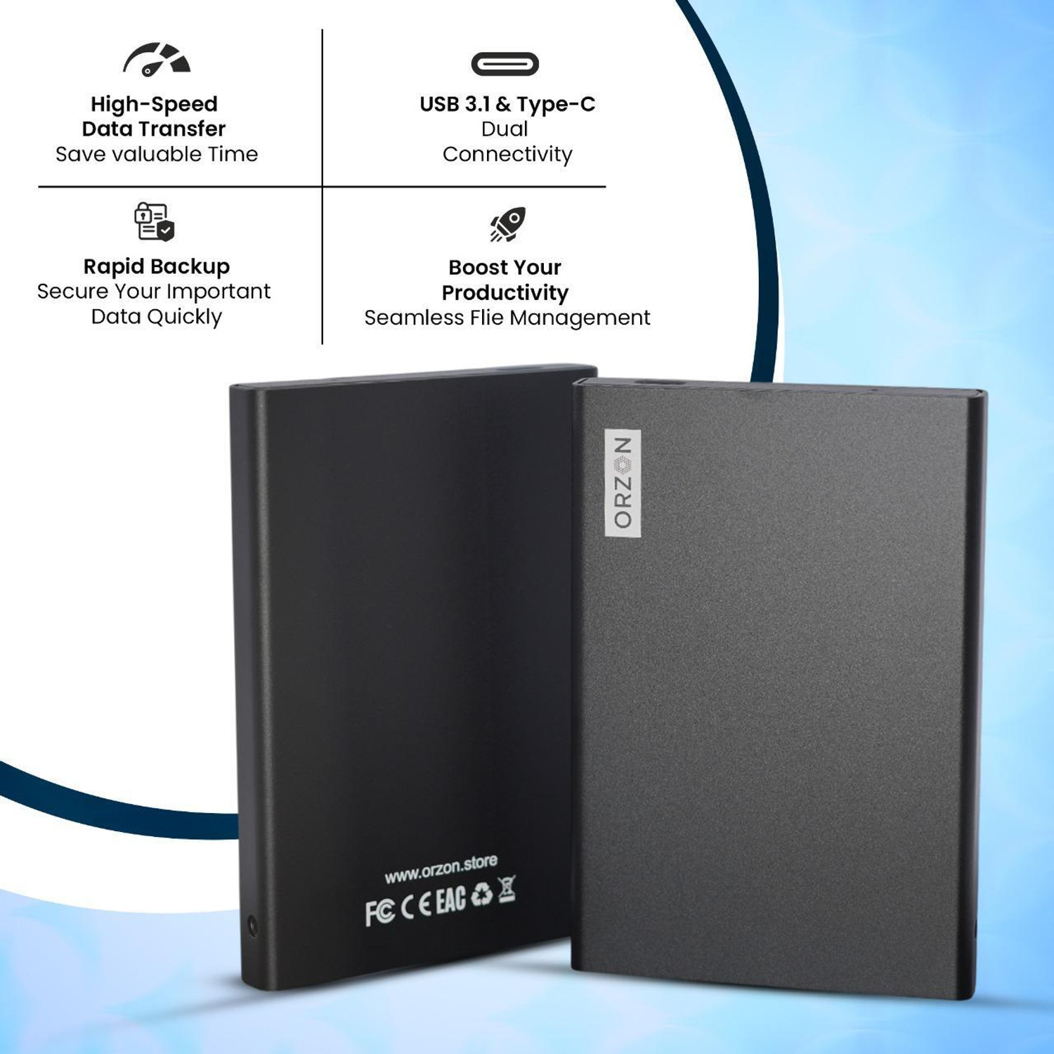 Image of ORZON 1 TB External Hard Disk Drive (HDD) (Space Black)