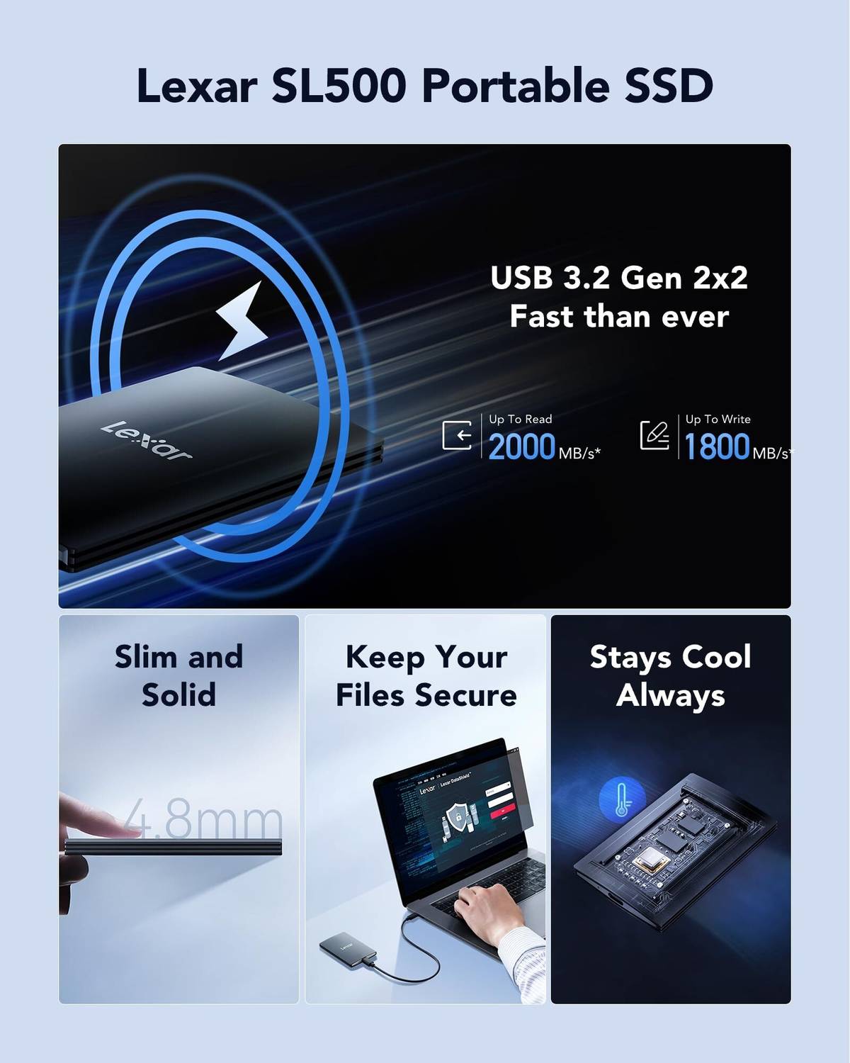 Lexar SL500 1 TB External Solid State Drive (SSD) USB 3.2 Upto