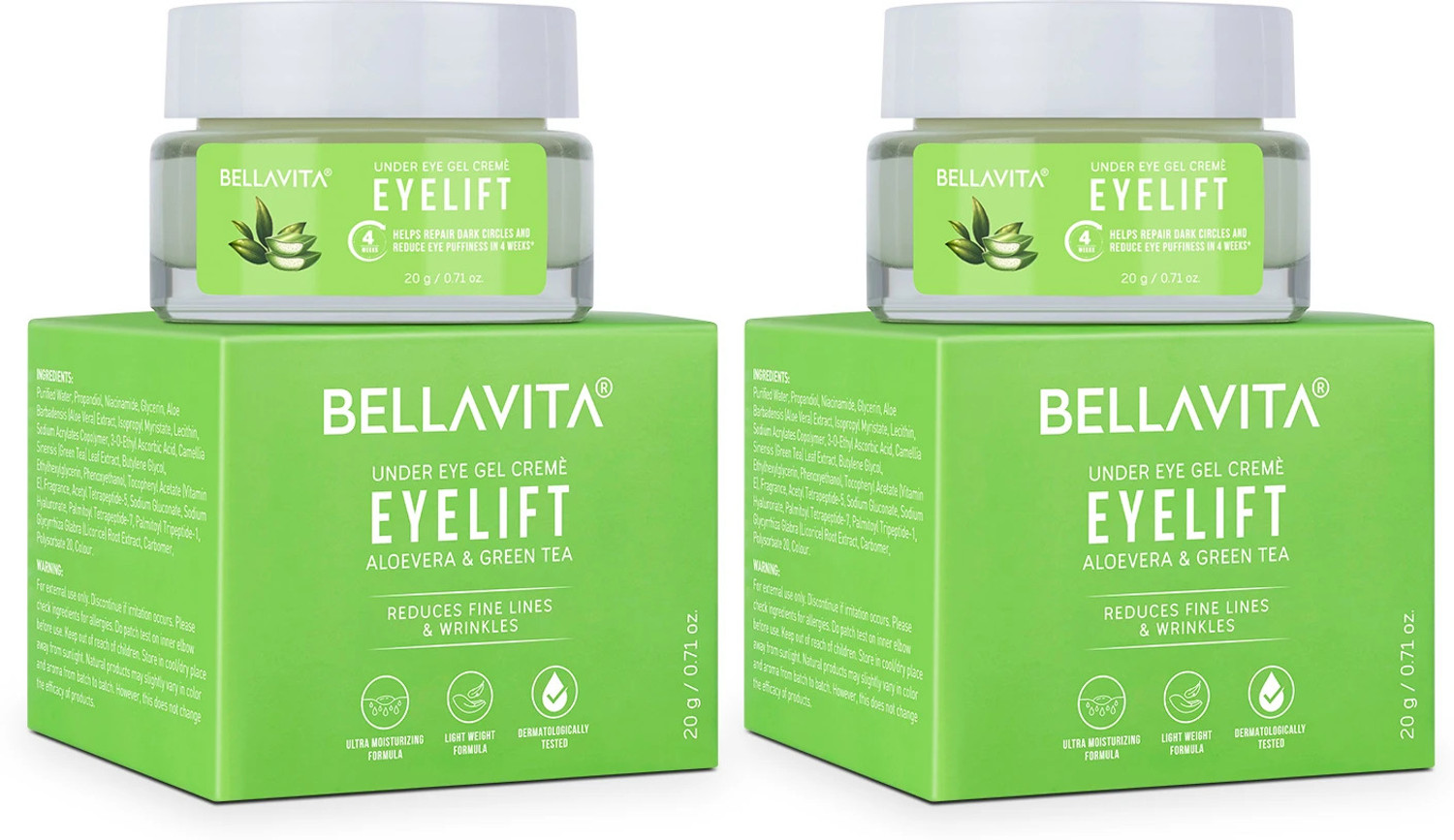 Image of BELLAVITA Eyelift Under Eye Cream For Dark Circles, Puffy Eyes & Wrinkles, For Men & Women (20 gm x 2)