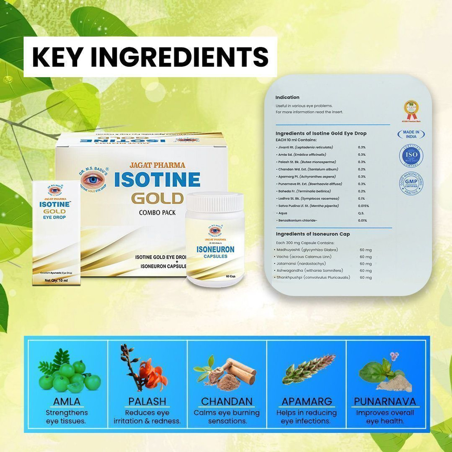 Image of ISOTINE GOLD Gold Kit Eye Drops & ISO Neuron Capsule (10ml x 4 drops 60 Caps Eye Drops