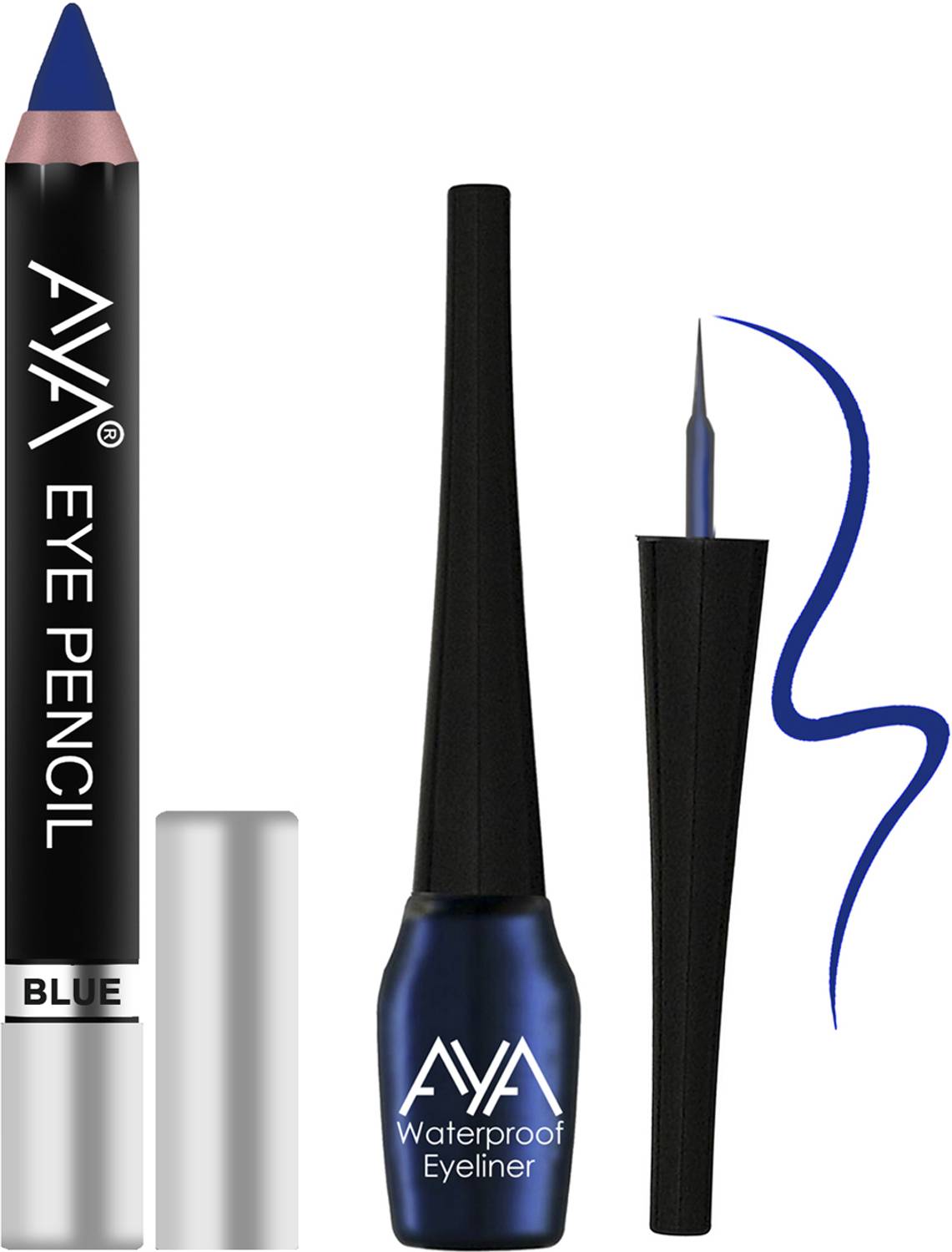 AYA Waterproof Eyeliner, Blue 5ml and Eye Pencil Kajal Eyeliner 2.8g 5.28 g