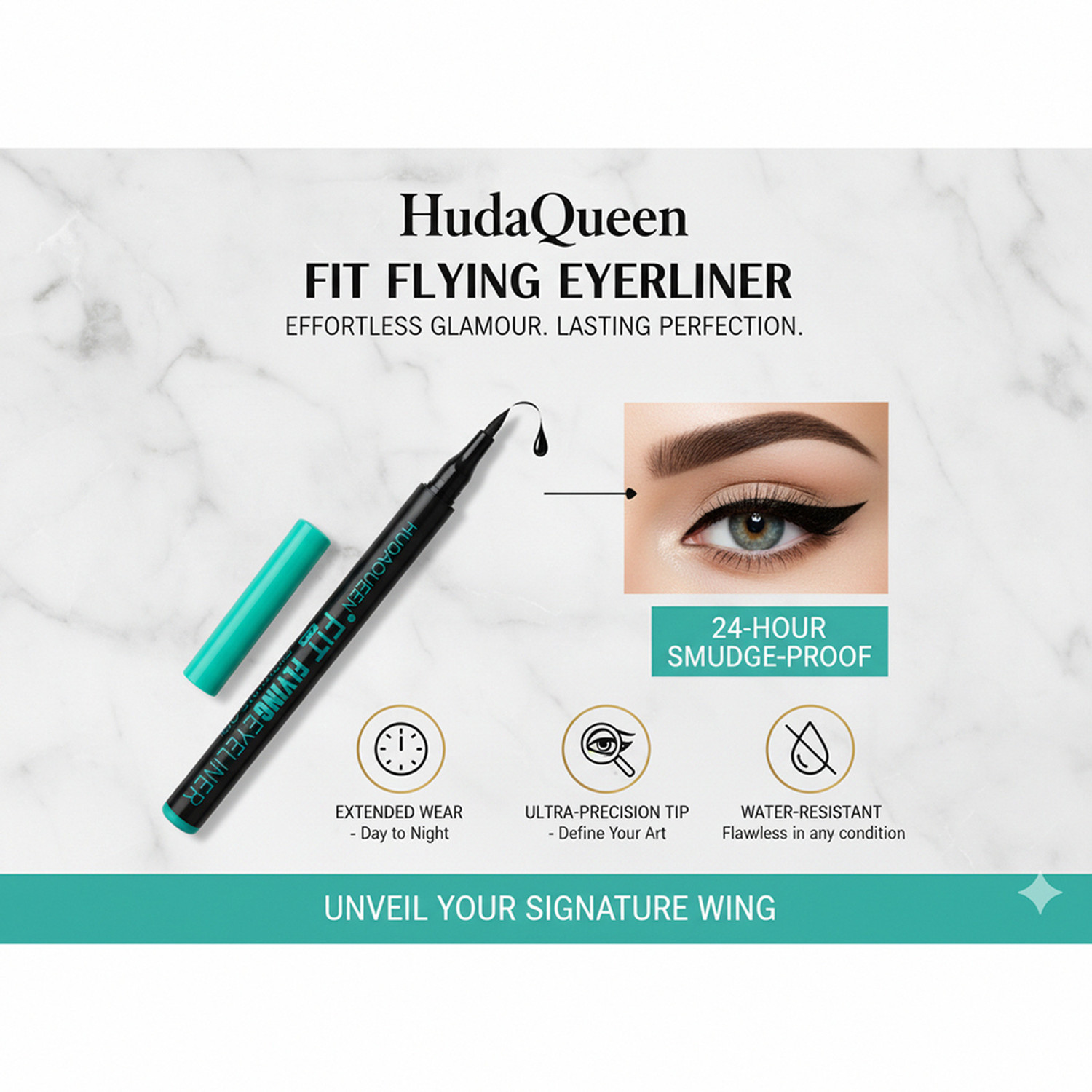 Image of HUDA QUEEN Black Waterproof Matte Liquid Eyeliner Bold Stroke 3 ml