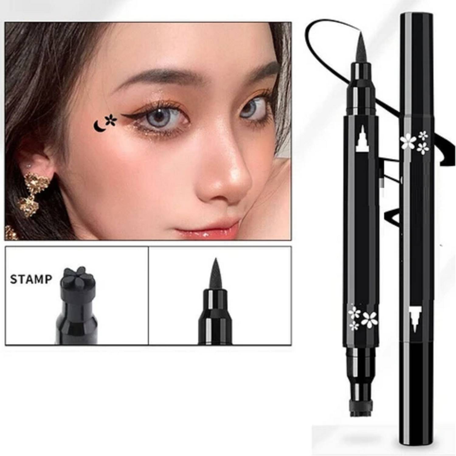 sheny soft l 2-in-1 Eyeliner & Stamp Waterproof Black Liquid Eyeliner 10 g