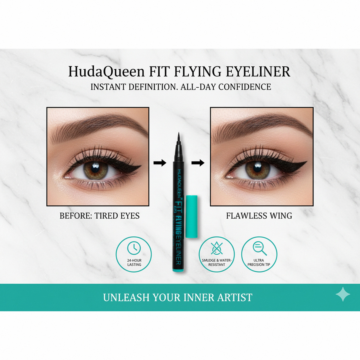 Image of HUDA QUEEN Black Waterproof Matte Liquid Eyeliner Bold Stroke 3 ml
