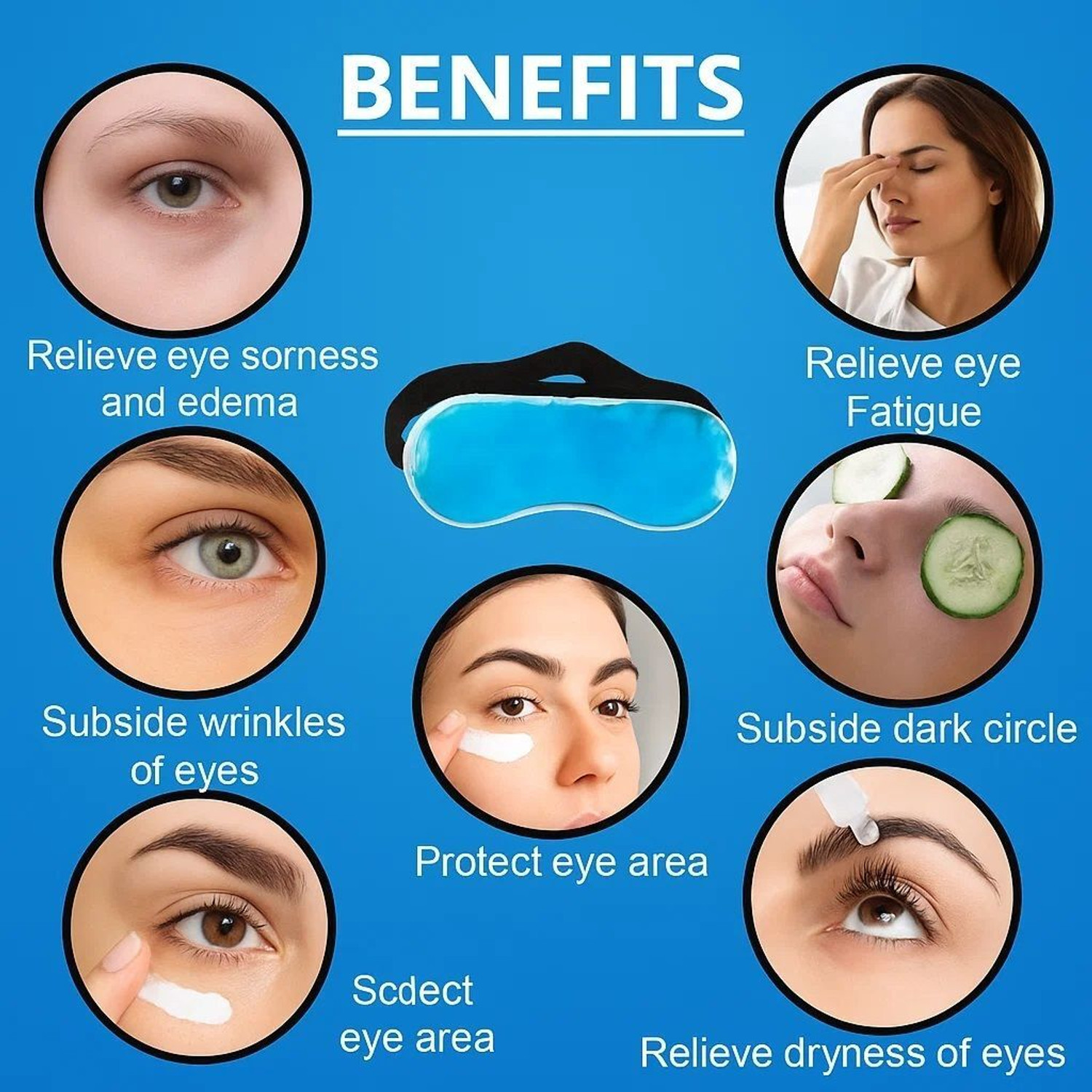 Image of SONEEV MART 1 PC Cooling Eye Mask Reusable Gel Eye Mask for Puffiness, Cold Eye Mask Eye Ice Mask Pack with Plush Backing for Headache, Migraine, Stress Relief