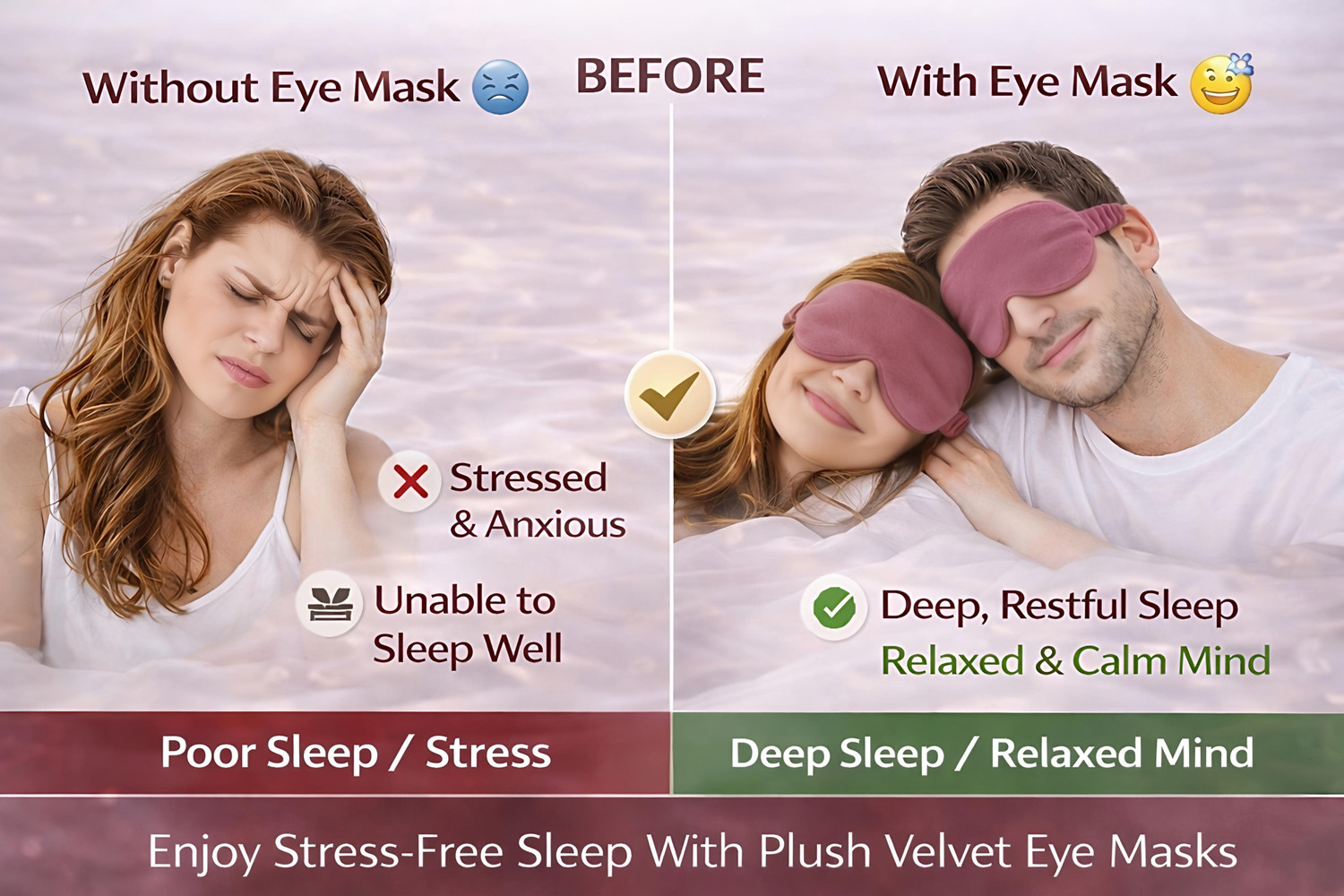 Image of Deri Bella Lifestyle Premium and Unisex Dusty Pink Velvet Eye Mask with Elastic Strap for Sleeping (2 Unit)