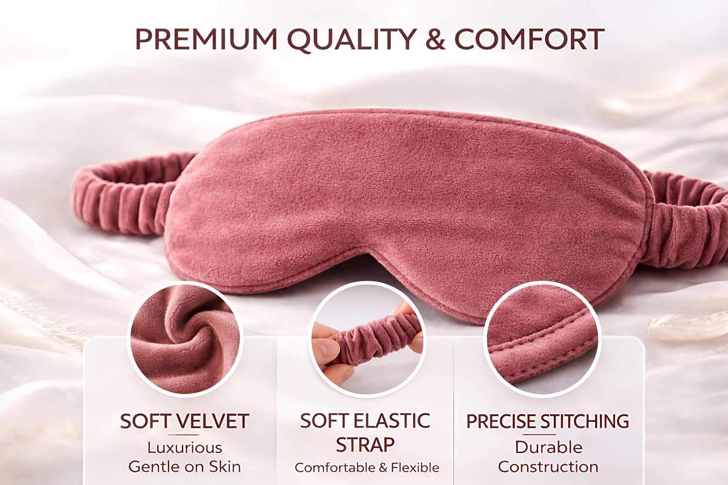 Image of Deri Bella Lifestyle Premium and Unisex Dusty Pink Velvet Eye Mask with Elastic Strap for Sleeping (2 Unit)