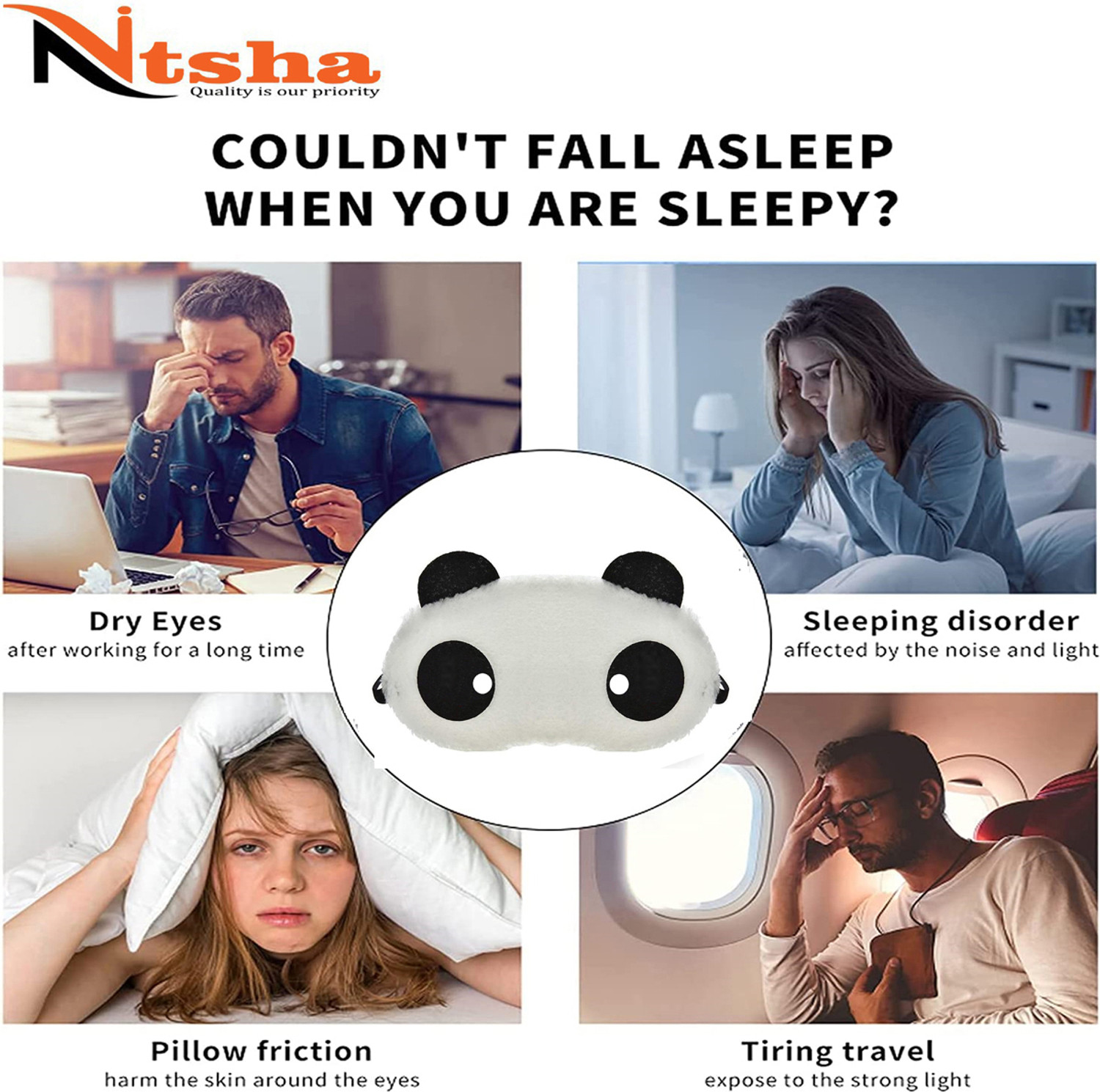 Image of Nitsha Panda Eye Blind Sleeping Eye Mask Slip Night Sleep Eye White And Black Super Soft & Smooth Travel Masks for Men Women Girls Boys Kids (Panda)