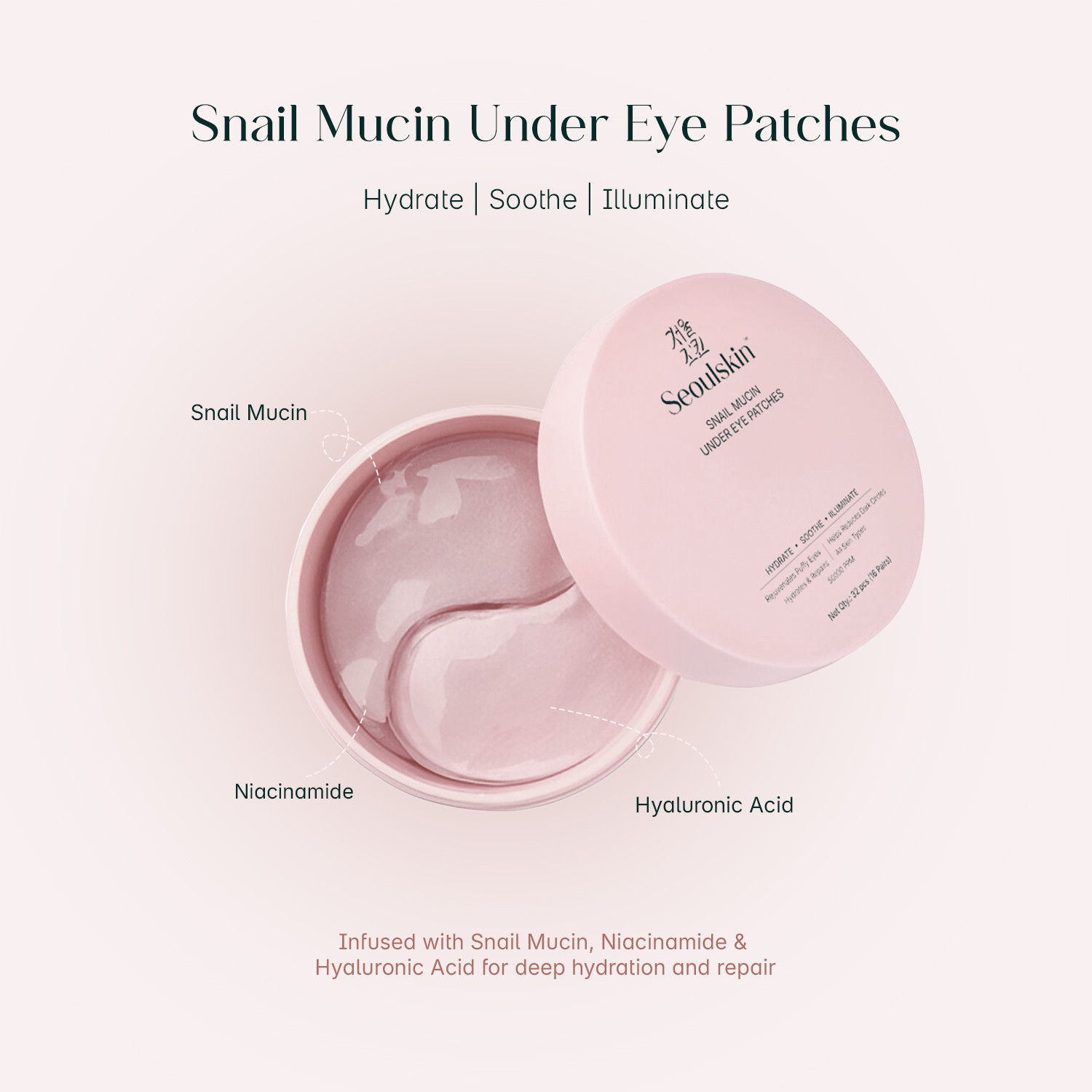 Image of Seoulskin Snail Mucin Eye Patches - Hydrates, Repairs, Reduces Puffiness & Dark Circles. (32 g)