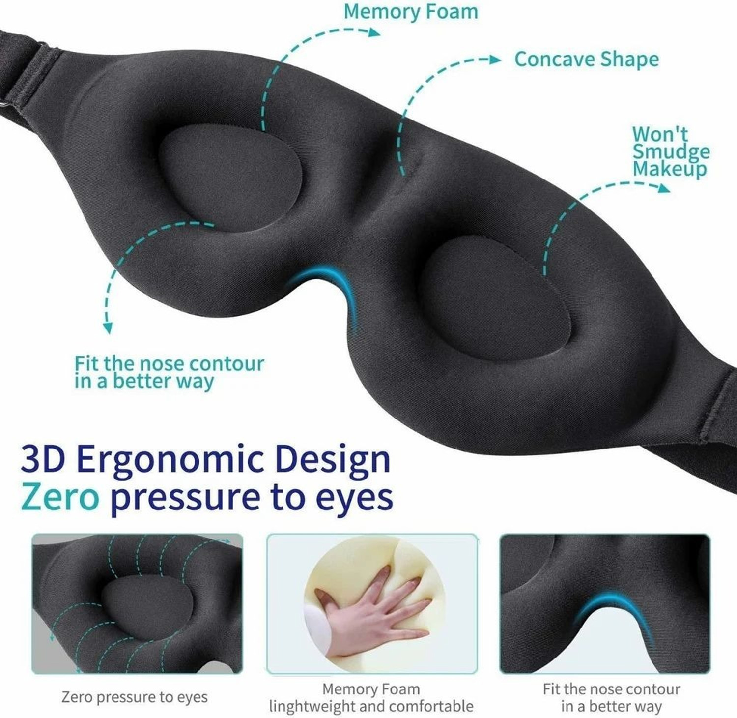 Image of TRK HUB 3D Memory Foam Sleeping Mask for Men Women Sleep Mask Blind Fold Eye Cover Pad
