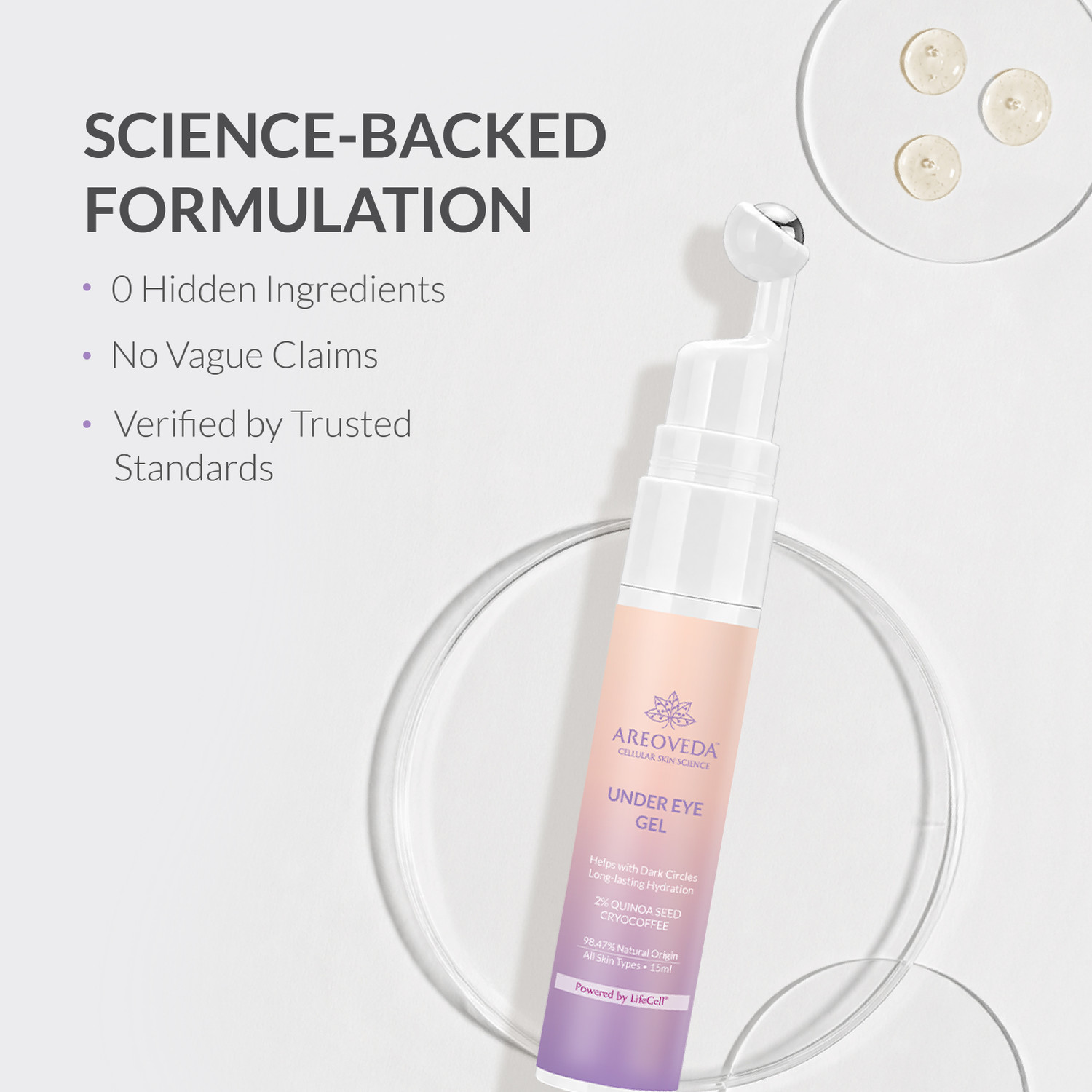 Image of Areoveda Under Eye Gel with Soothing Massage Roller | Reduces Dark Circles & Puffiness
