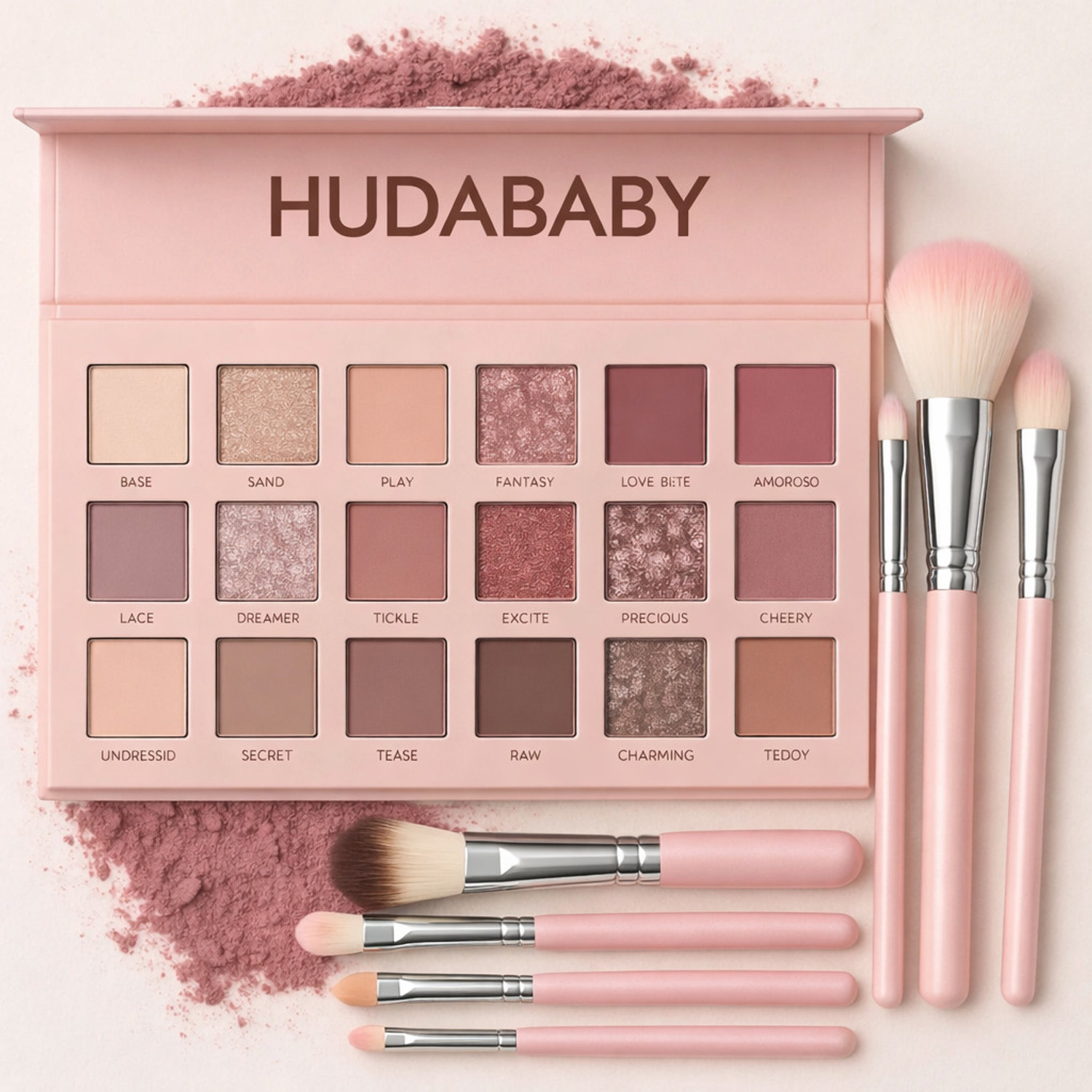 Image of HUDA BABY 18-Color Eyeshadow Palette & 7 Pink Brushes 18 g
