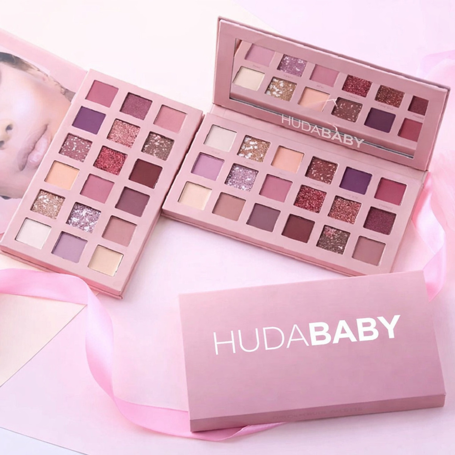 Image of HUDA BABY 18-Color Eyeshadow Palette & 7 Pink Brushes 18 g