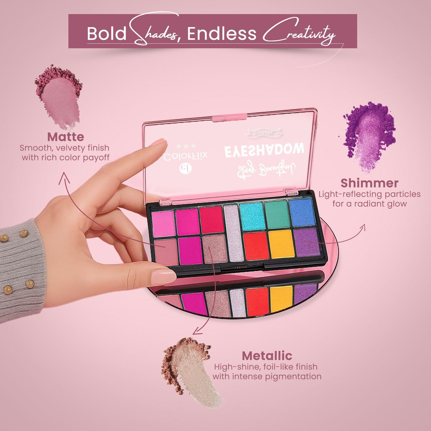 Image of ColorFlix Multi-Color Eyeshadow Palette with Matte & Glitter Shades Highly Pigmented 14 g (Party Tones)