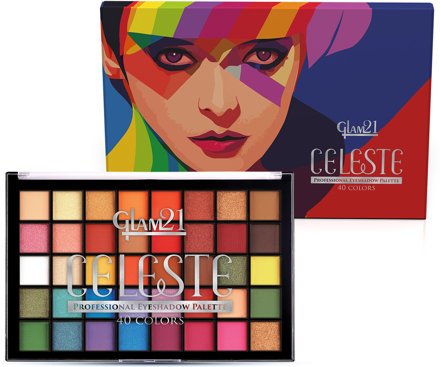 Image of Glam21 Celeste Professional Eyeshadow Palette in 40 Shades | Highly Pigmented Formula 50 g