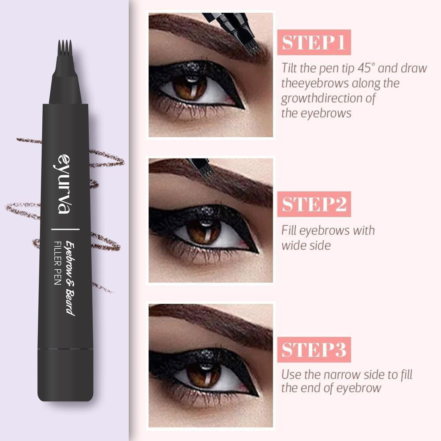 Image of eyurva eyebrow contouring pen | waterproof eyebrow pen with 4 Micro Fork Tip