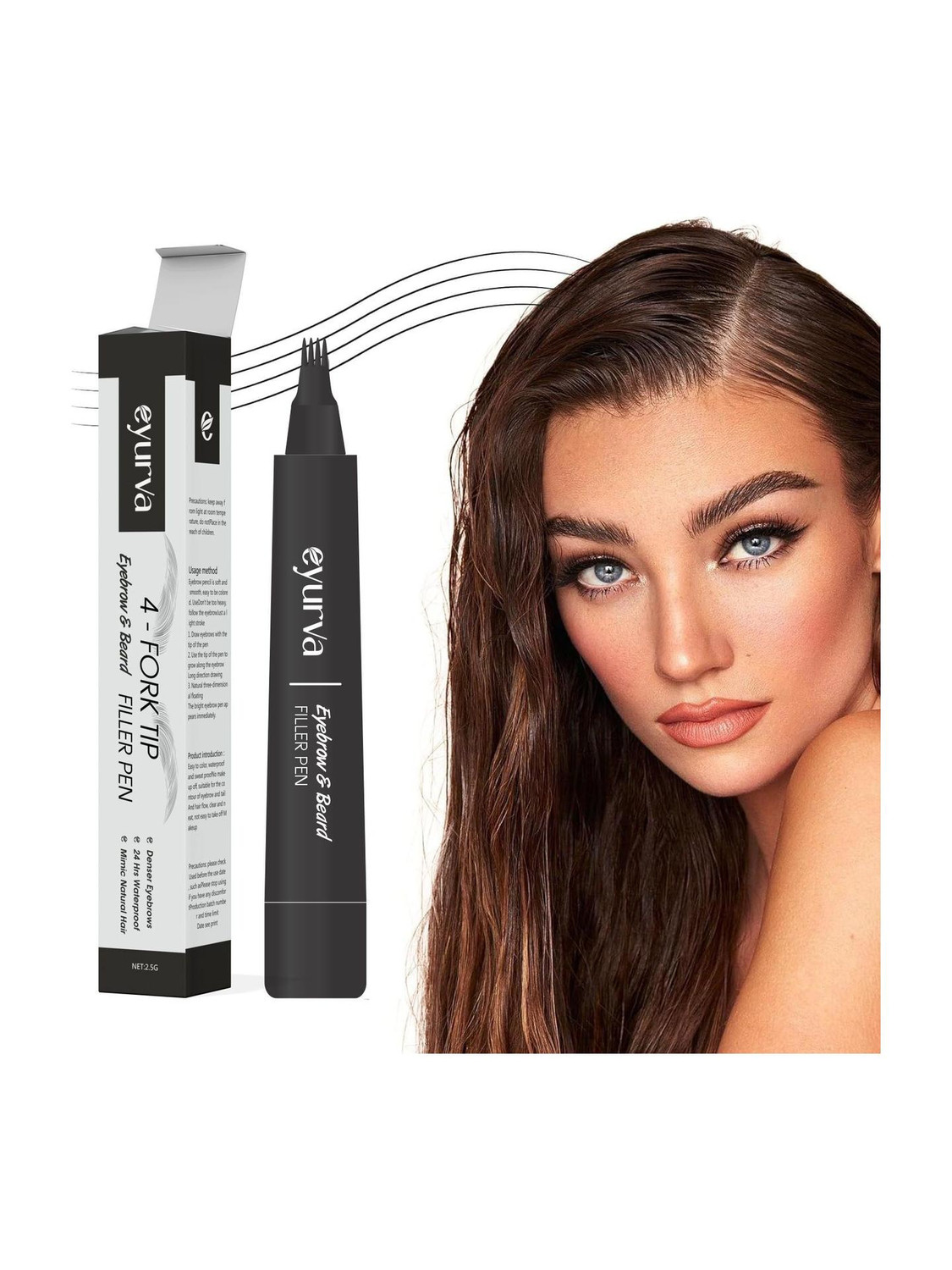 Image of eyurva eyebrow contouring pen | waterproof eyebrow pen with 4 Micro Fork Tip