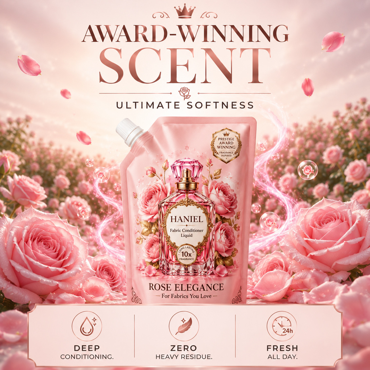 Image of haniel Rose Elegance Fabric Conditioner Liquid, Long Lasting 10X Fragrance