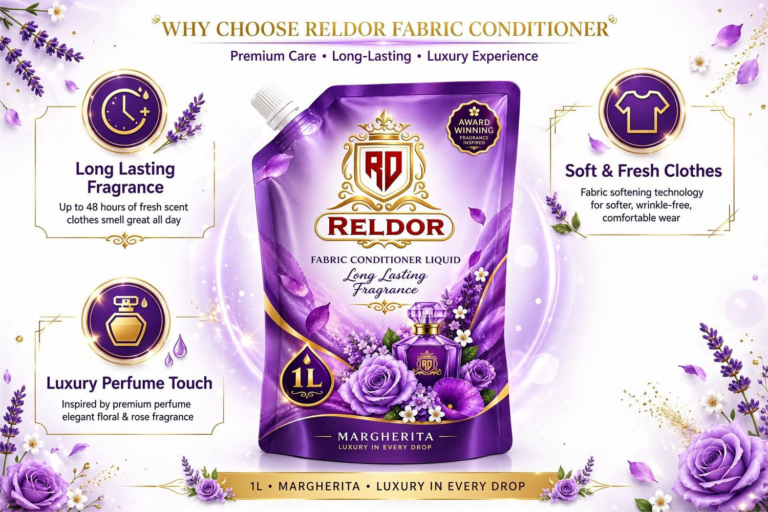 Image of RELDOR After Wash Fabric Conditioner, fresh all day freshness & long lasting fragrance