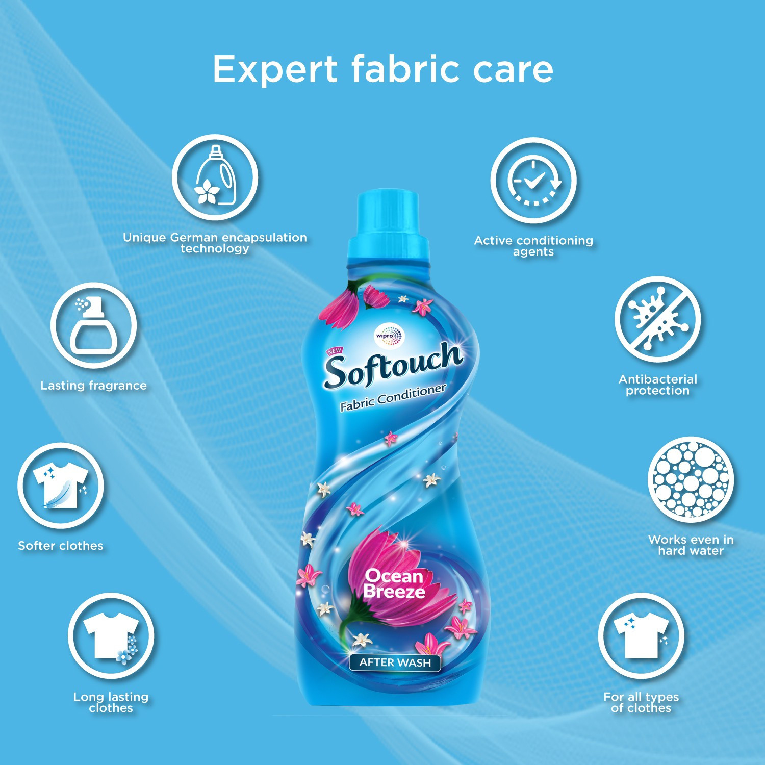 Image of Softouch by Wipro Ocean Breeze Liquid | Fabric Conditioner with Jasmine, Citrus and Rose Fragrance
