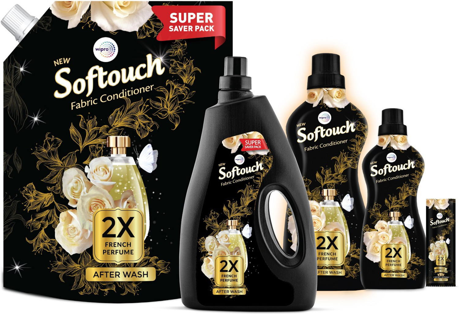 Image of Softouch by Wipro with 2x French Perfume Fabric Conditioner After Wash Liquid fabric Softener