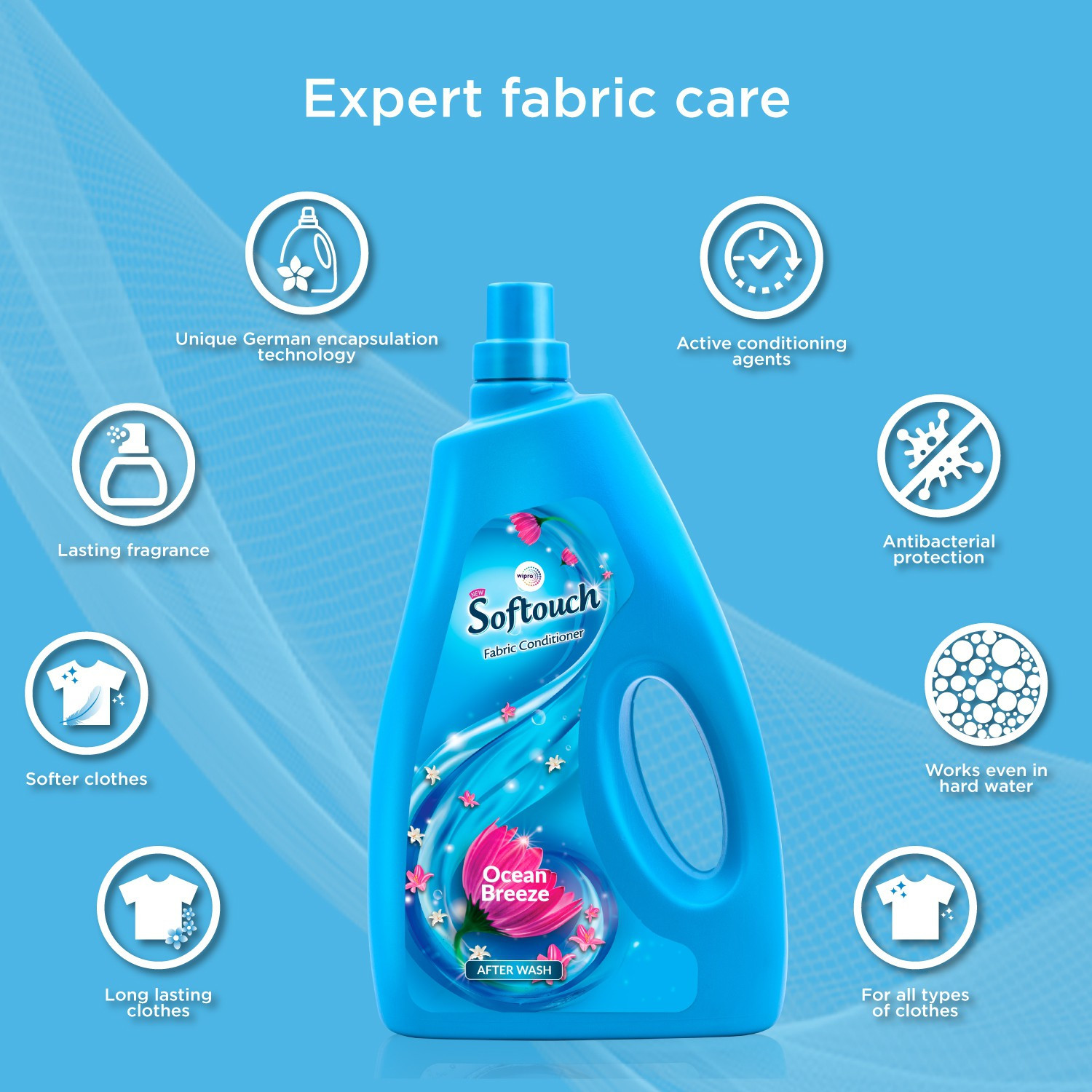 Image of Softouch by Wipro Ocean Breeze Liquid Fabric Conditioner with Jasmine, Citrus & Rose Fragrance