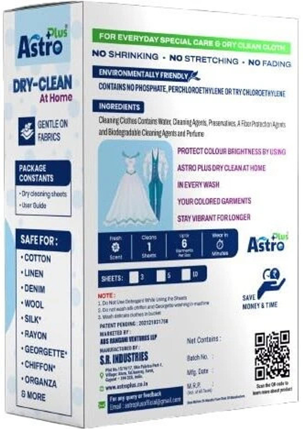 Image of ASTRO PLUS+ Dry Clean At-Home Liquid Sheets for Silk, Cotton & Wool | Gentle Scent Care Wash Fresh Liquid Detergent (150 g)