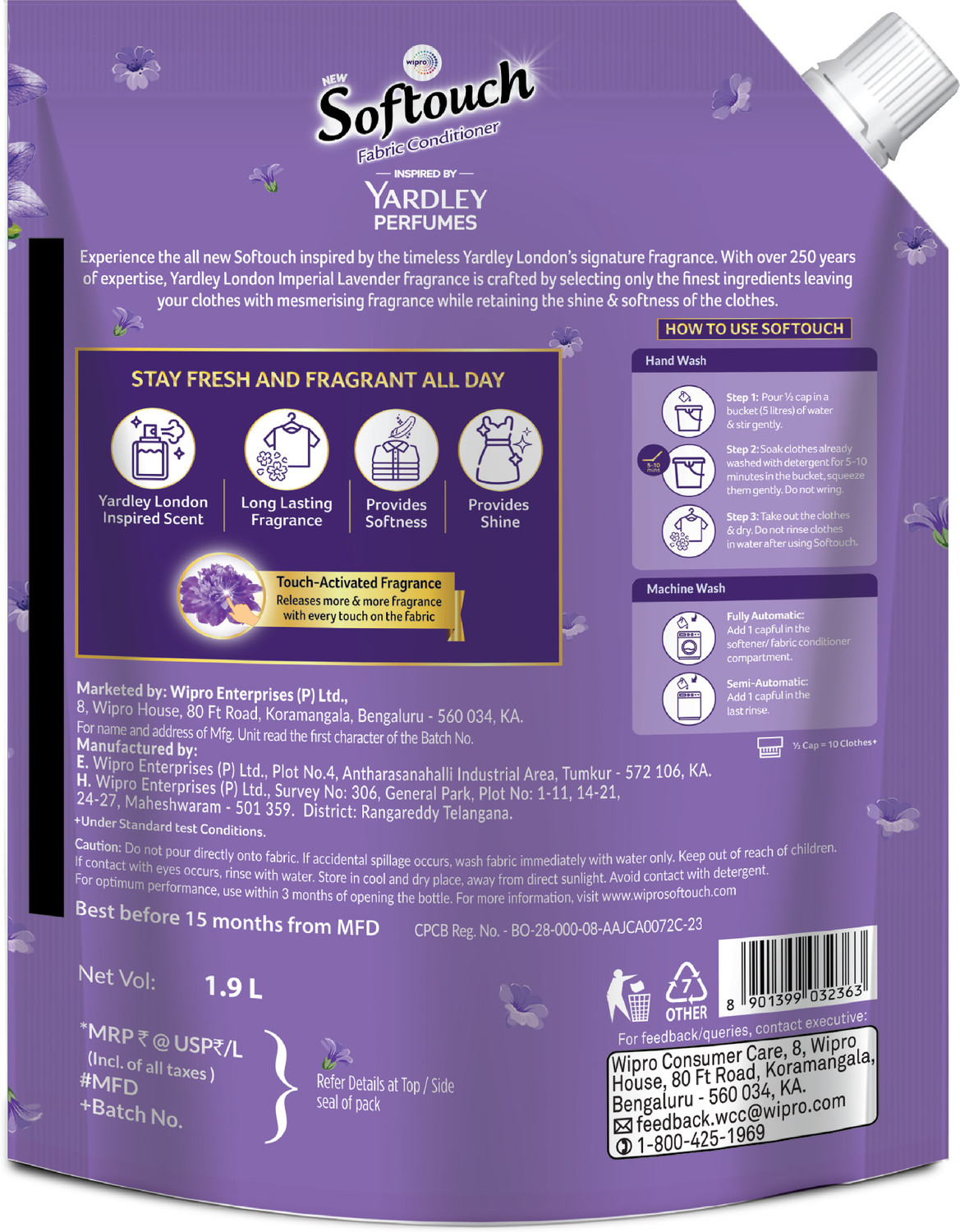 Image of Softouch Yardley Imperial Lavender Fabric Conditioner Long lasting fragrance for clothes