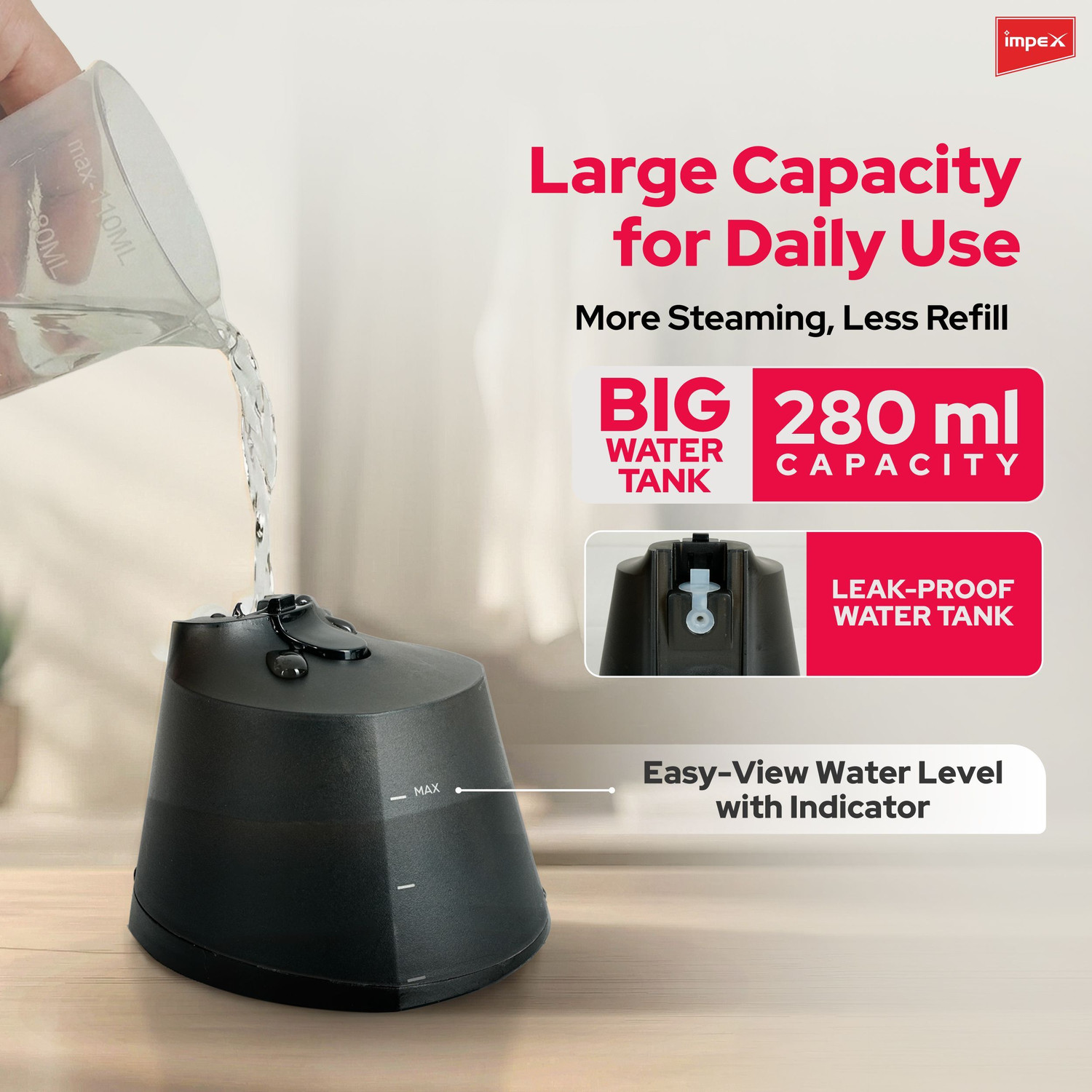 Image of Impex TURBO STEAM Lite with 1400W | 280ml Large Tank | 25s Fast Heat-up | Leak-Proof Handheld Fabric Steamer