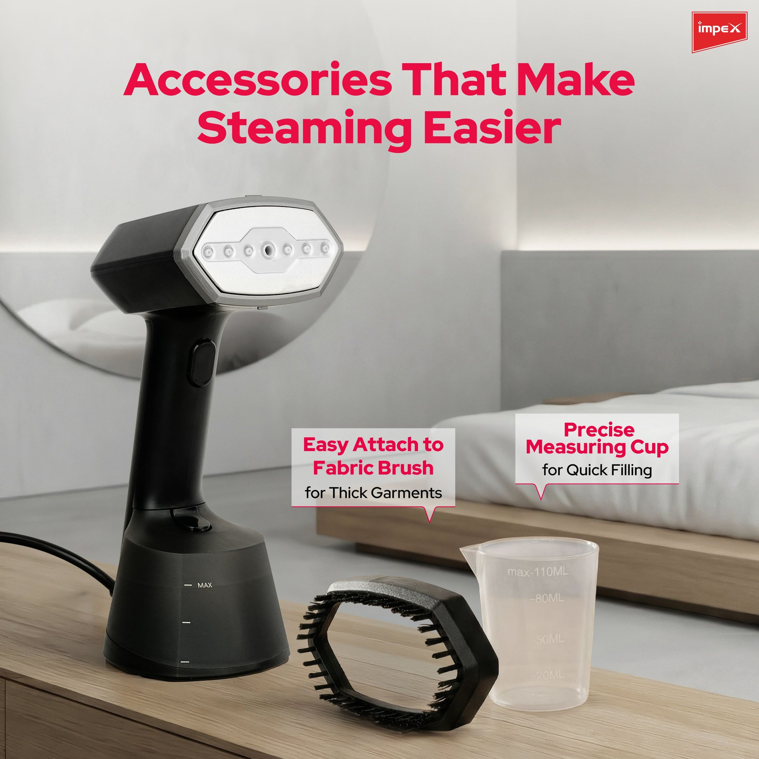 Image of Impex TURBO STEAM Lite with 1400W | 280ml Large Tank | 25s Fast Heat-up | Leak-Proof Handheld Fabric Steamer